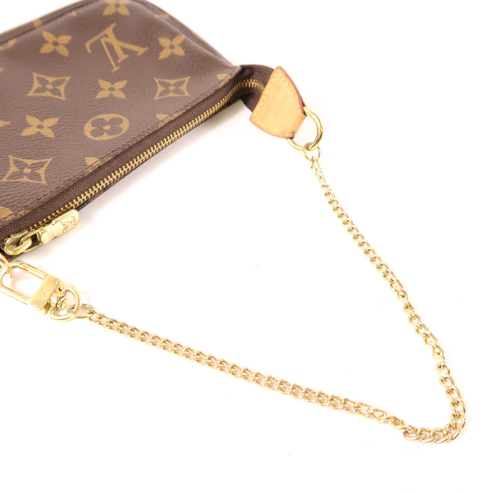 LOUIS VUITTON Monogram Mini Pochette Accessoires金扣手挽袋棕色