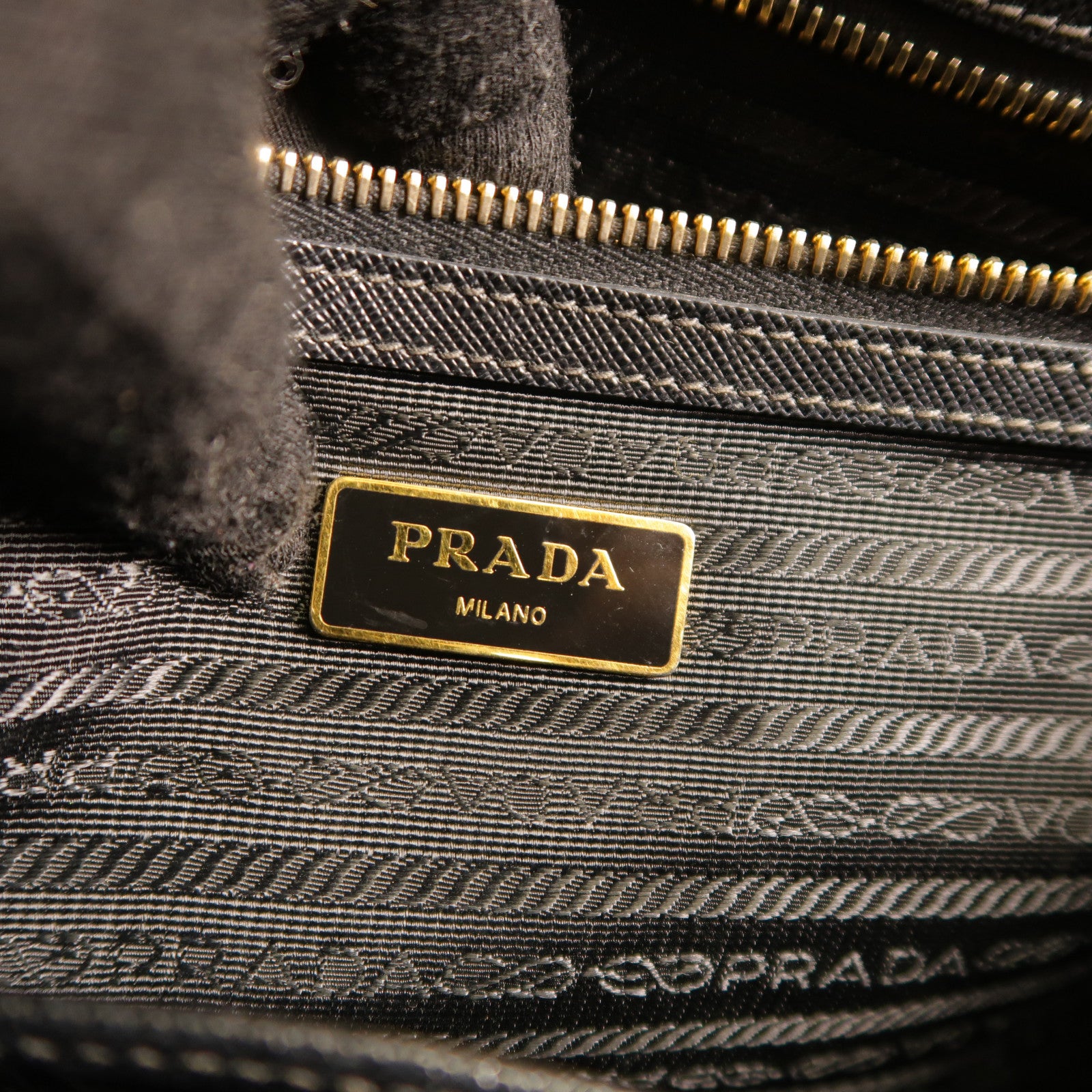 PRADA GHW Saffiano Large Hand Bag Calfskin Leather Black