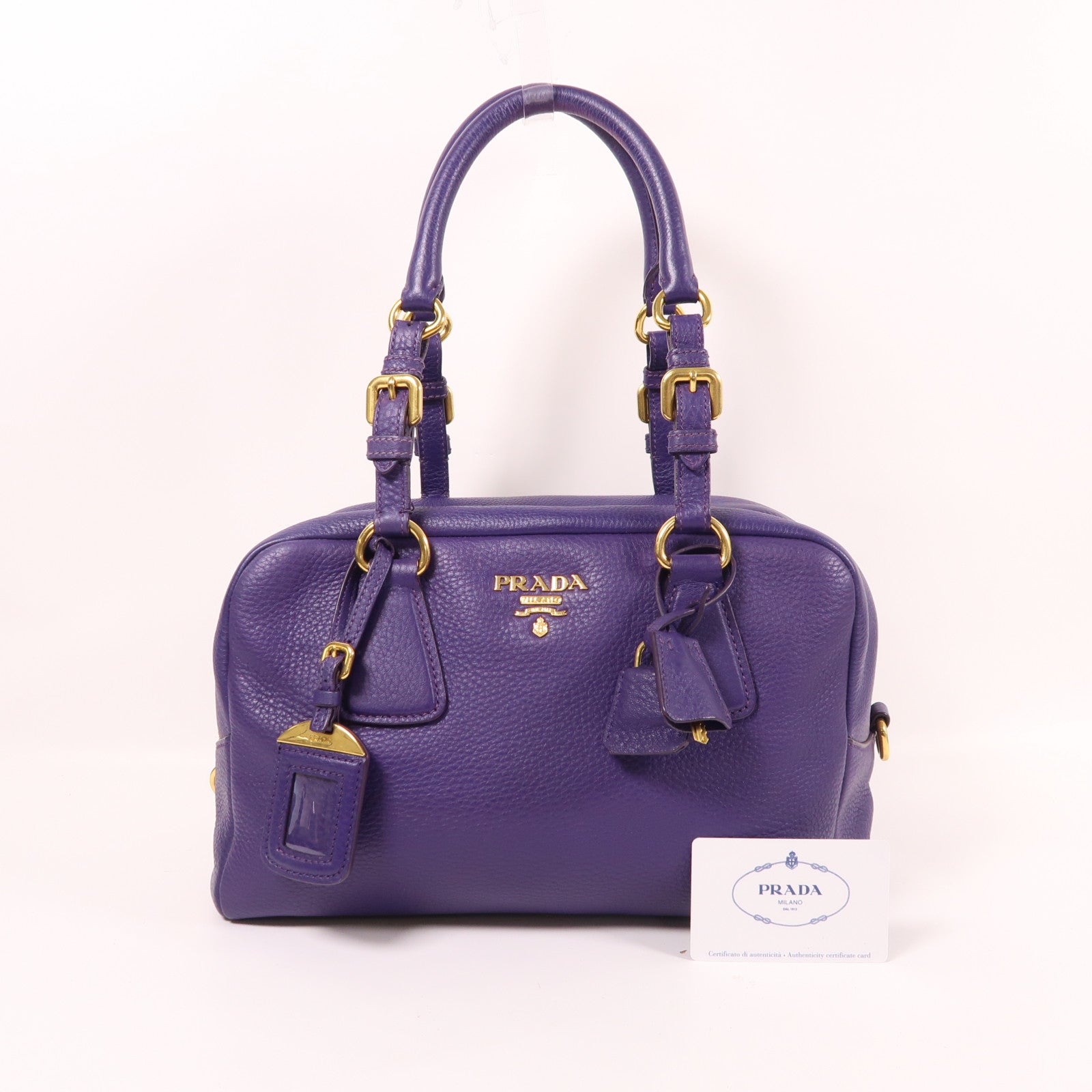 PRADA 【激減優惠】皮革Vitello Daino金扣肩背袋