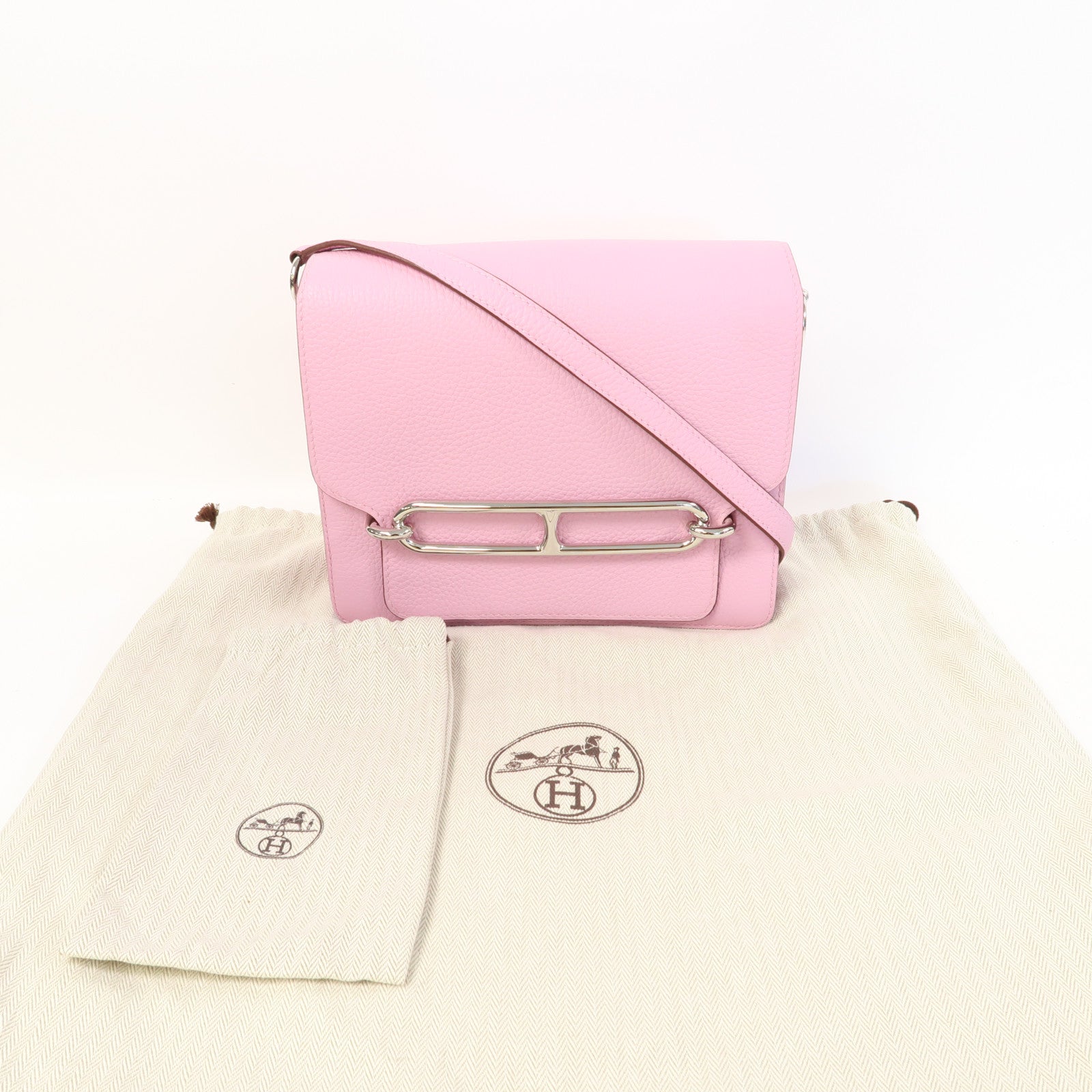 HERMES 【激減優惠】Clemence皮革Roulis 23銀扣肩背袋錦葵紫色