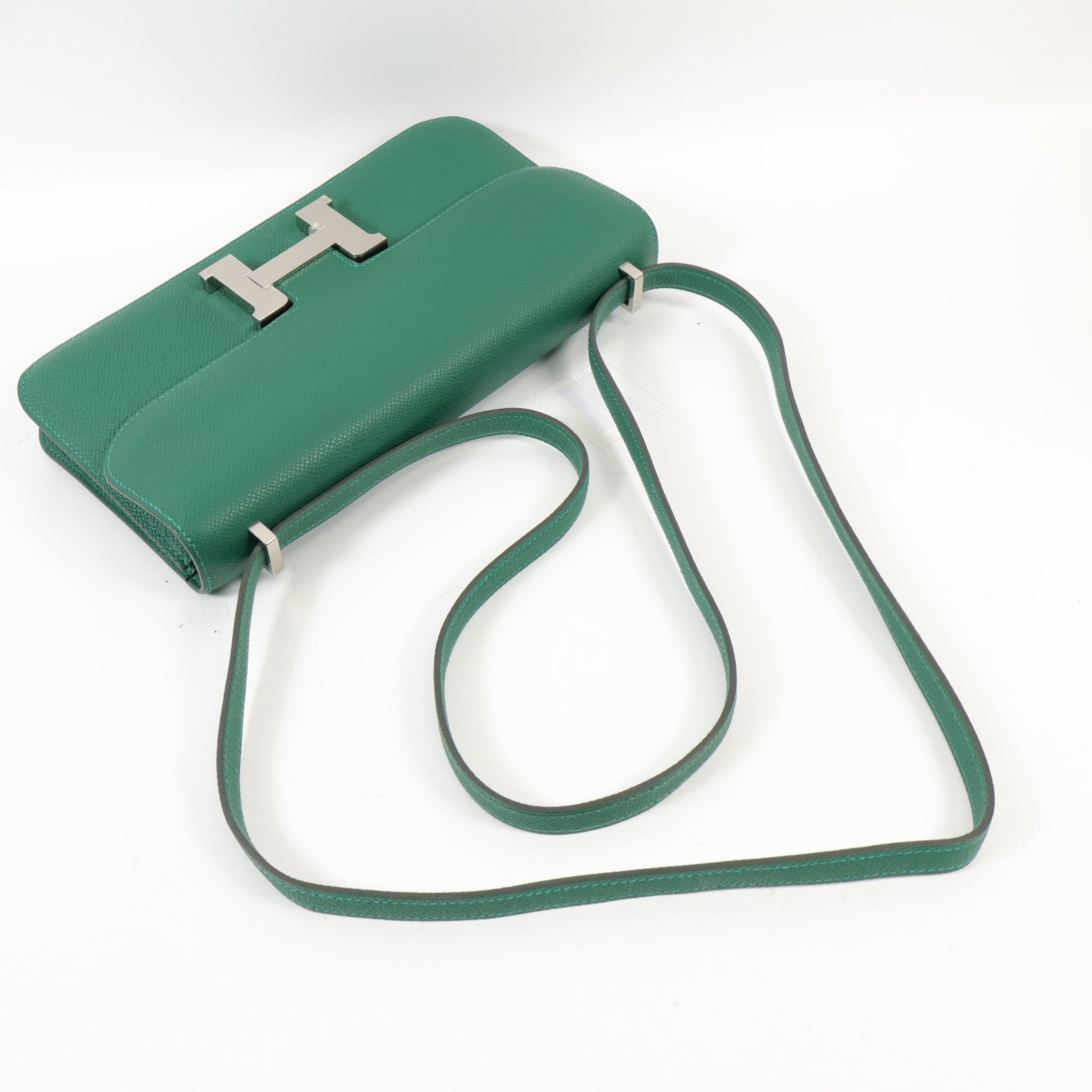 HERMES Epsom皮革Constance Elan銀扣肩背袋Vert Moyen