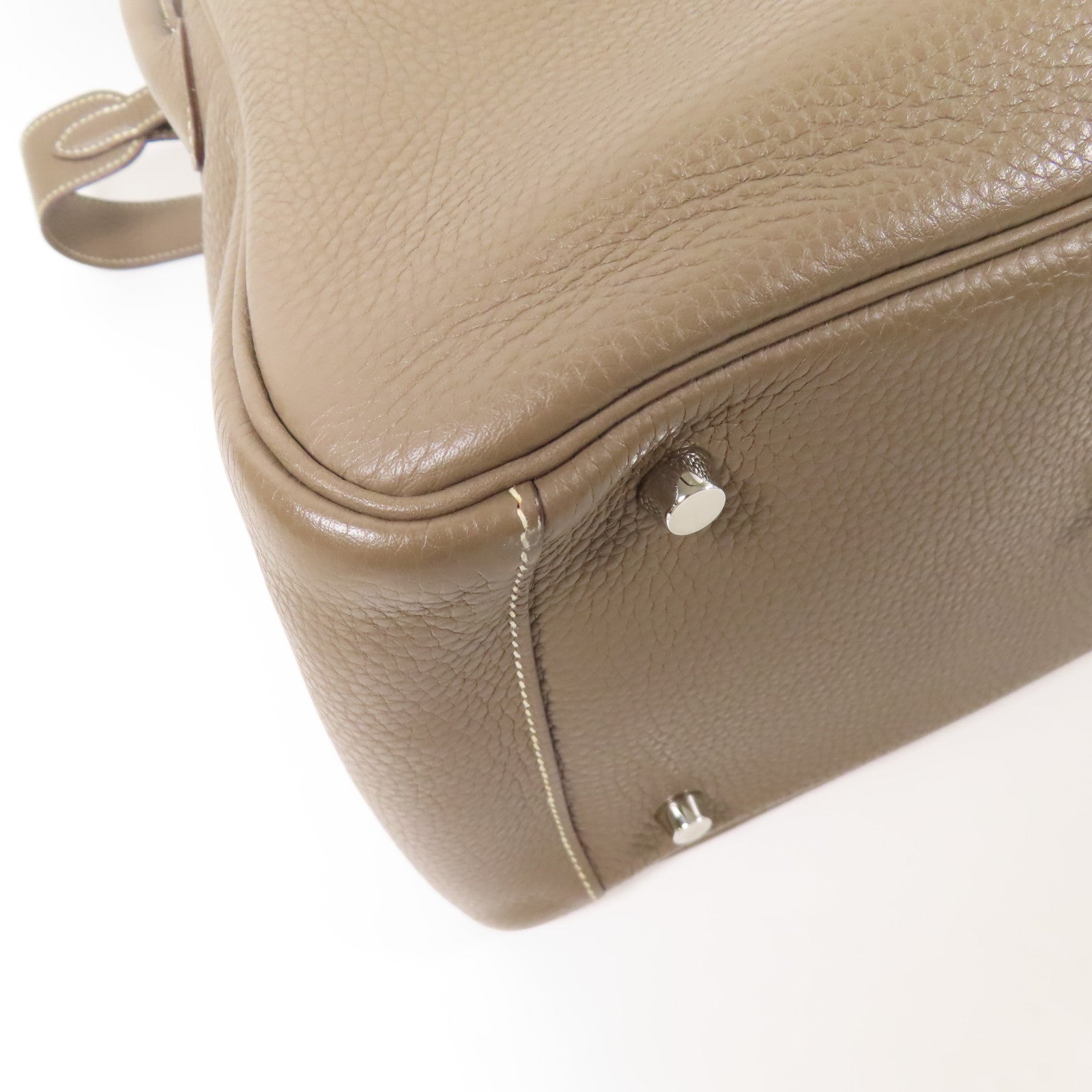 HERMES Clemence皮革Lindy 30銀扣手挽肩背兩用袋Etoupe