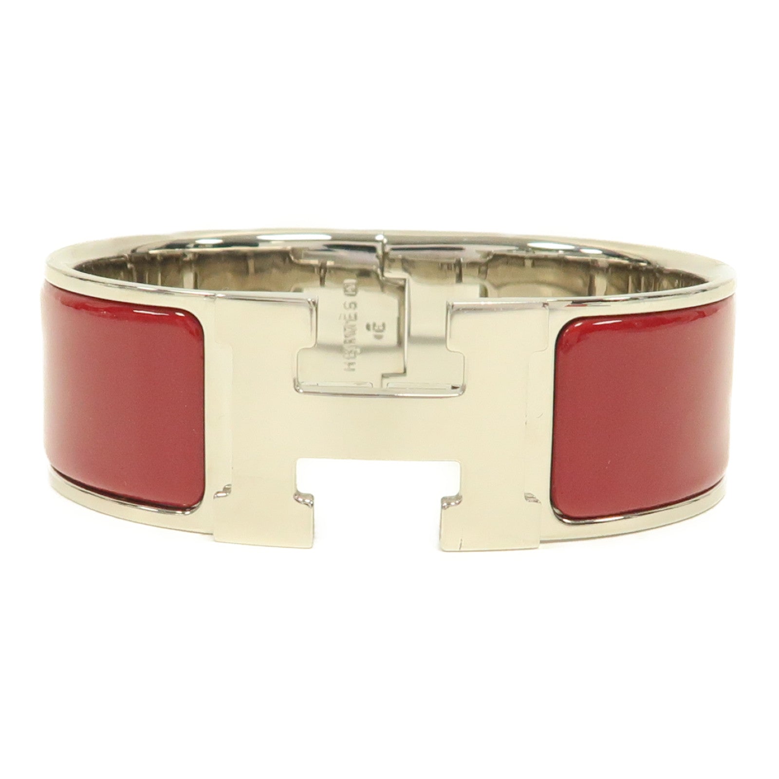 HERMES 金屬Clic-Clac H Bracelet銀扣手鐲紅色