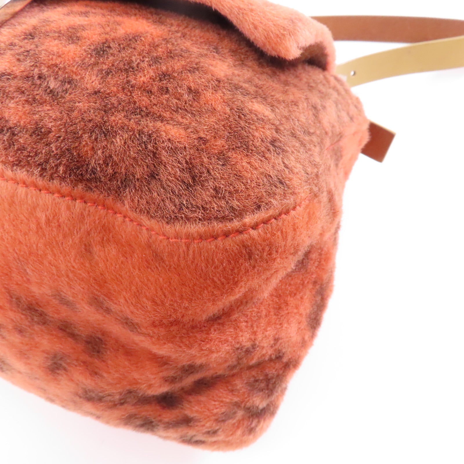 FENDI 斑點毛皮Shoulder Bag銀扣肩背袋橙色