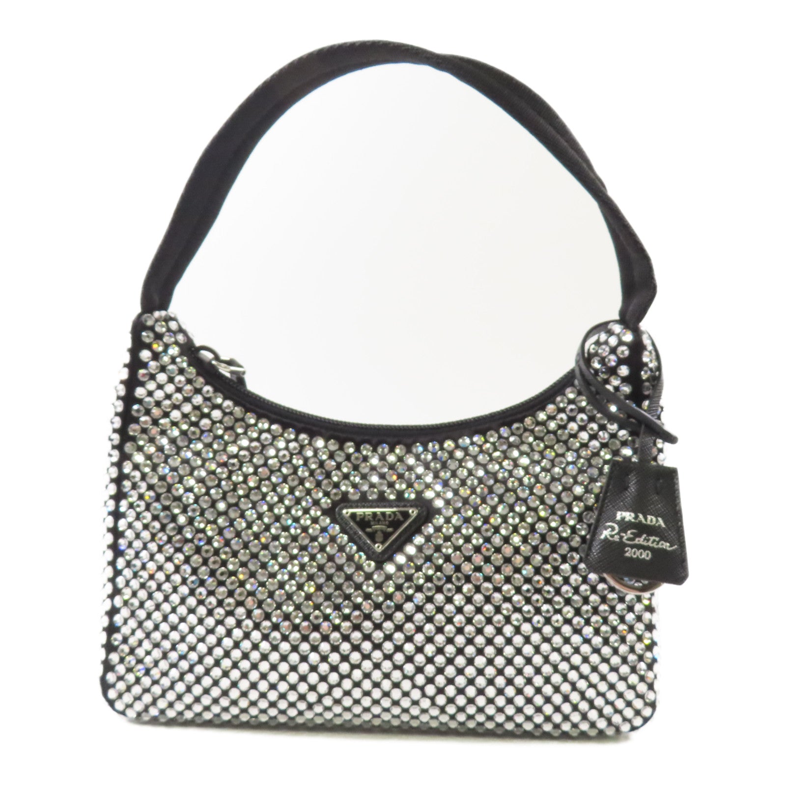 PRADA 尼龍/水晶Crystal Re-Edition 2000 Mini Bag銀扣肩背袋