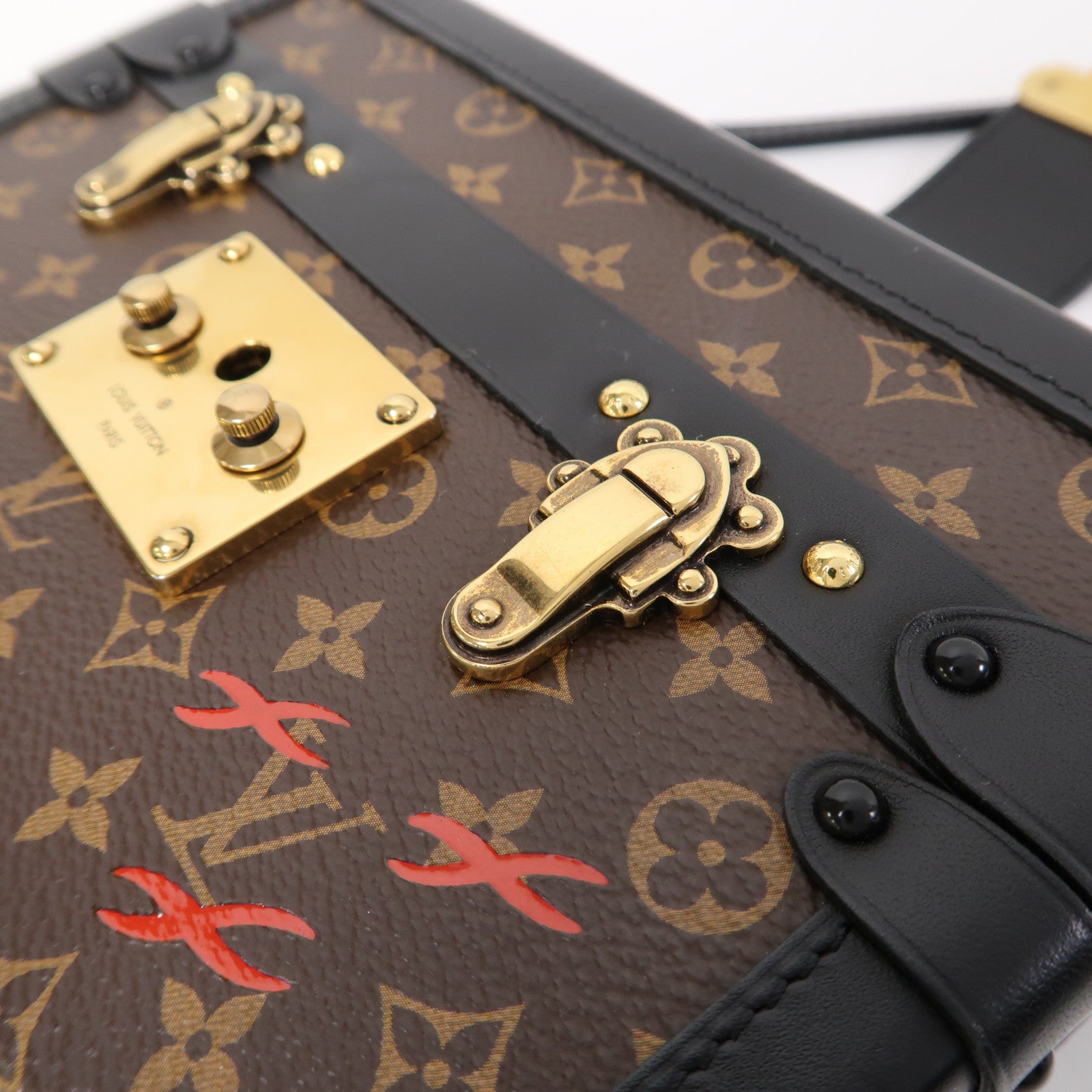 LOUIS VUITTON Monogram Petite Malle金扣肩背袋啡色/黑色