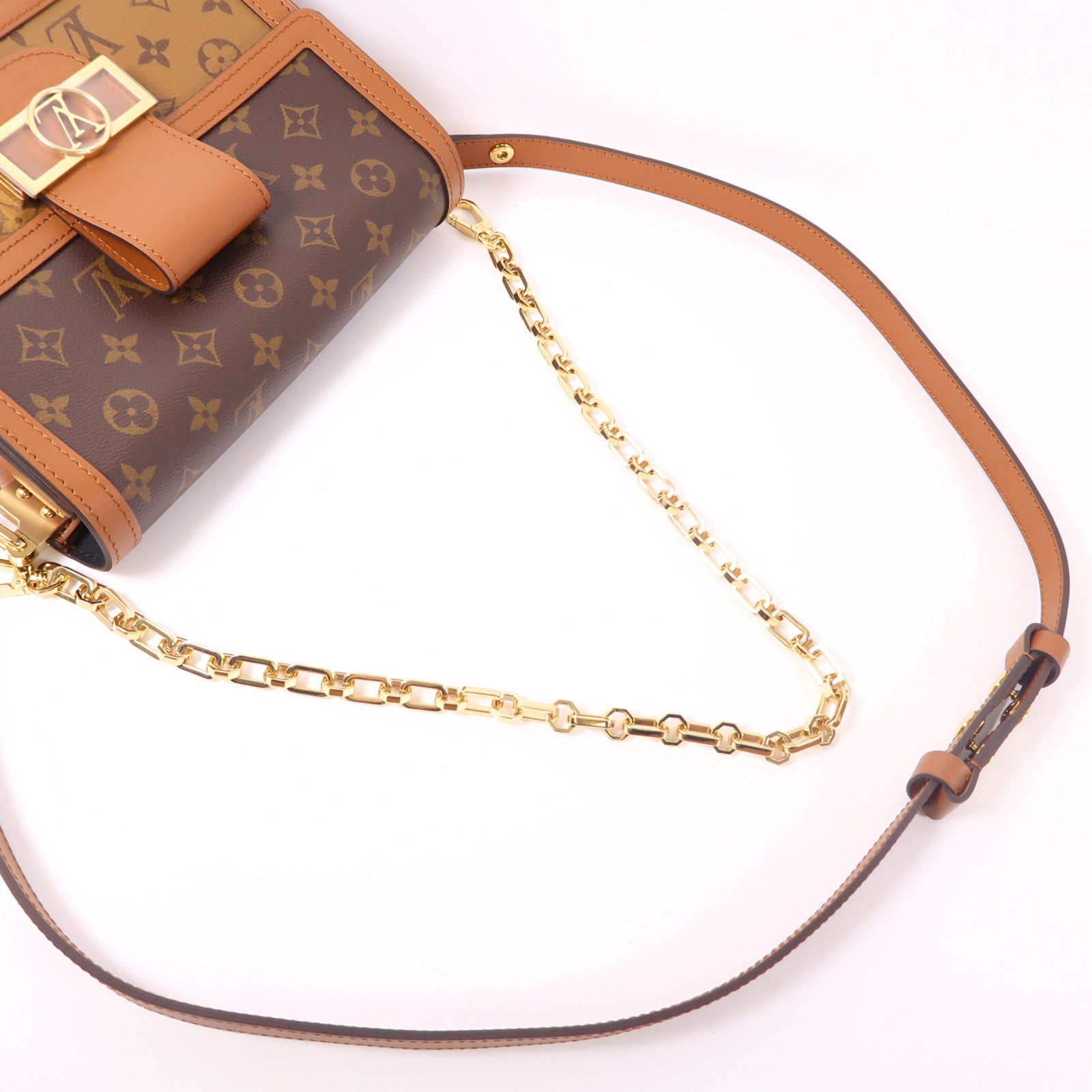 LOUIS VUITTON Monogram/Monogram Reverse Dauphine MM金扣手挽肩背兩用袋
