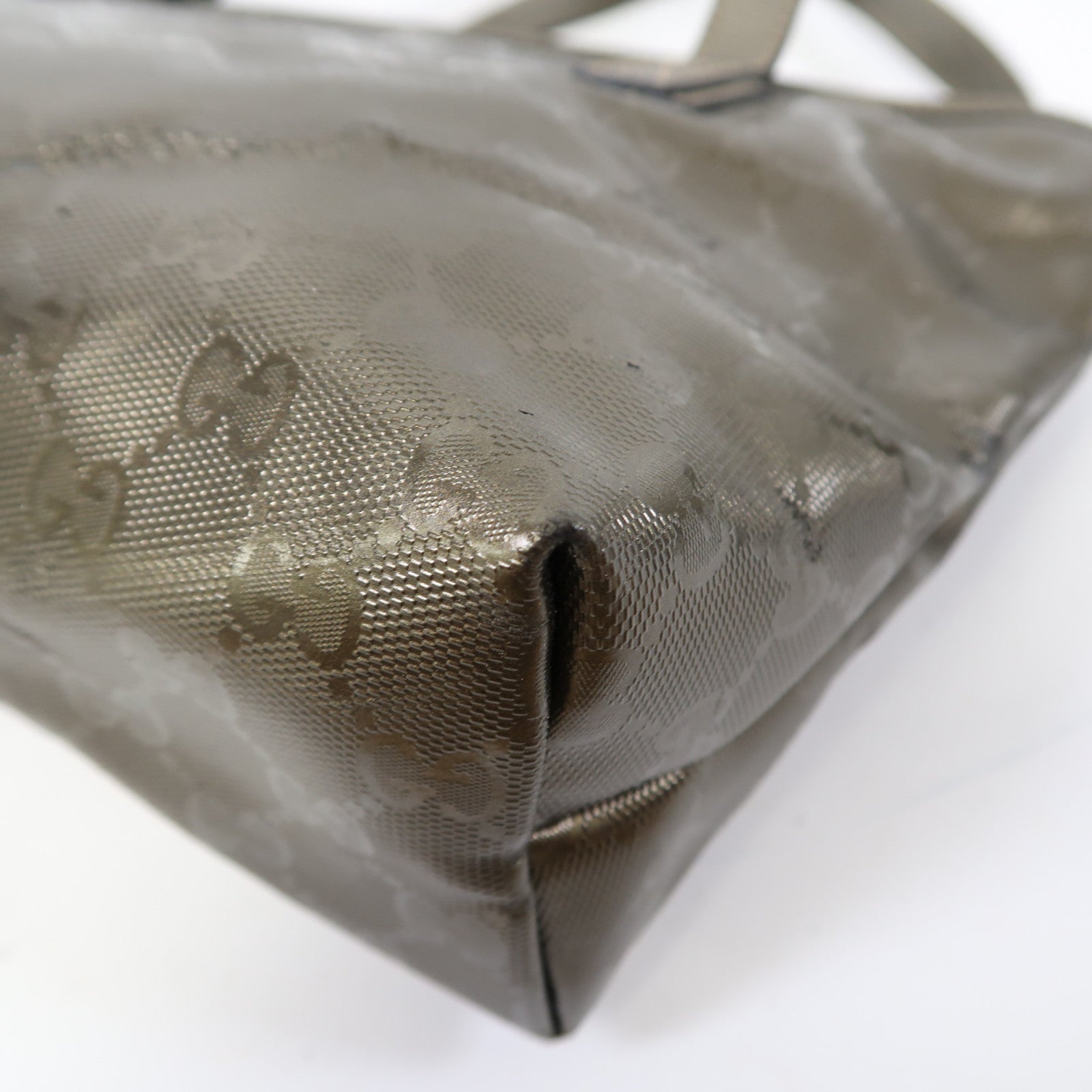 GUCCI 塗層帆布Tote Bag銀扣肩背袋古銅色