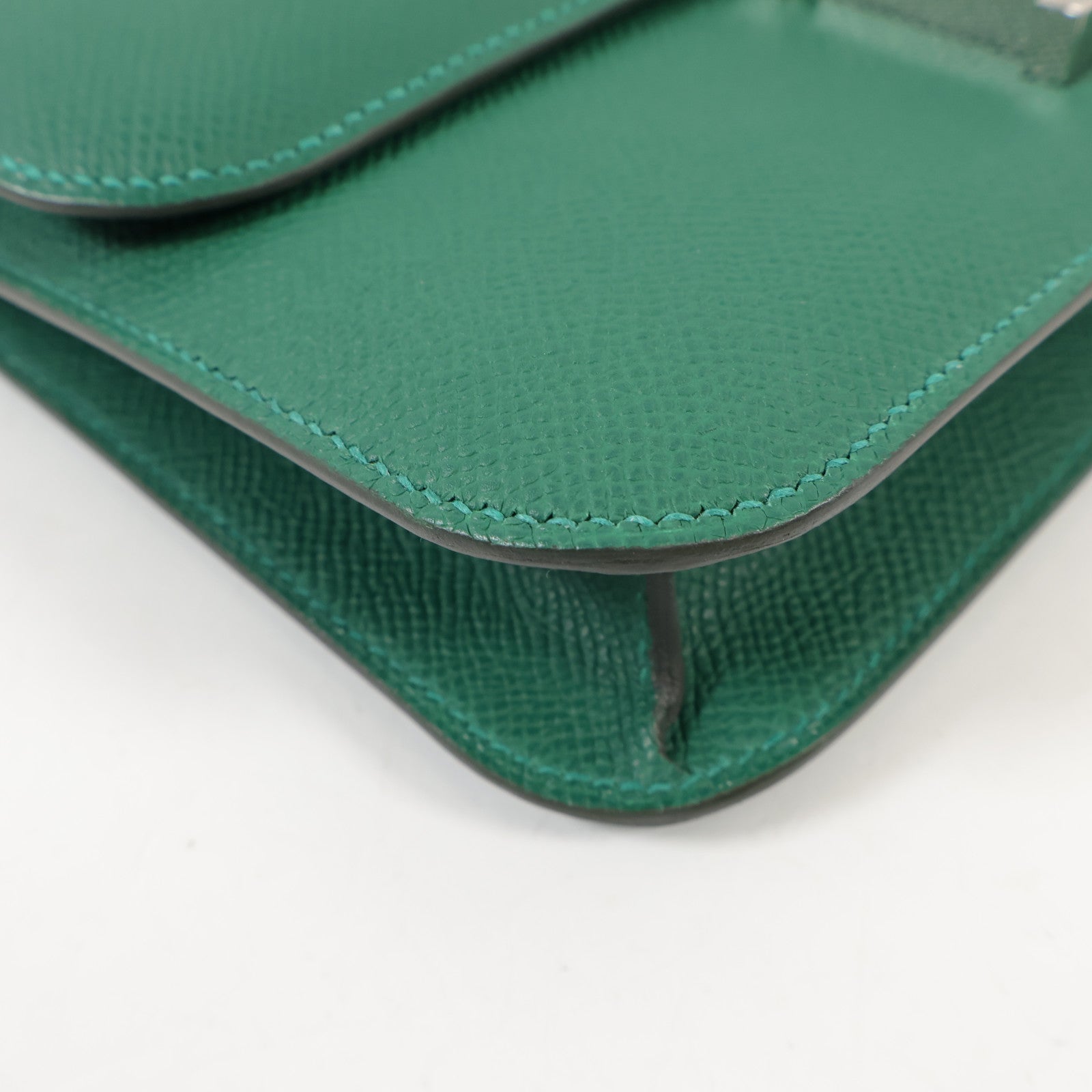 HERMES Epsom皮革Constance Elan銀扣肩背袋Vert Moyen