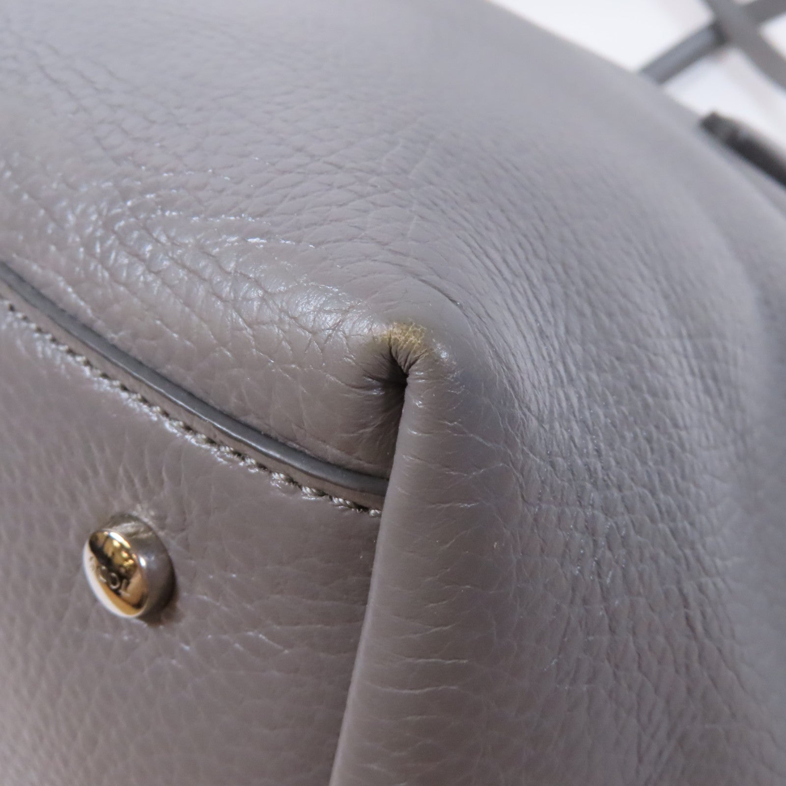 TOD'S 牛皮皮革Tote Bag銀扣肩背袋灰色