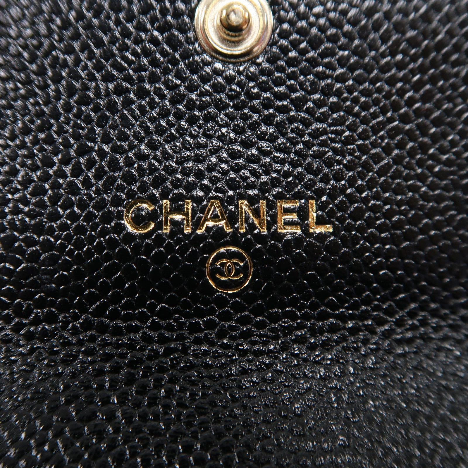 CHANEL 斜紋Caviar皮革Boy Card Case金扣卡片套黑色