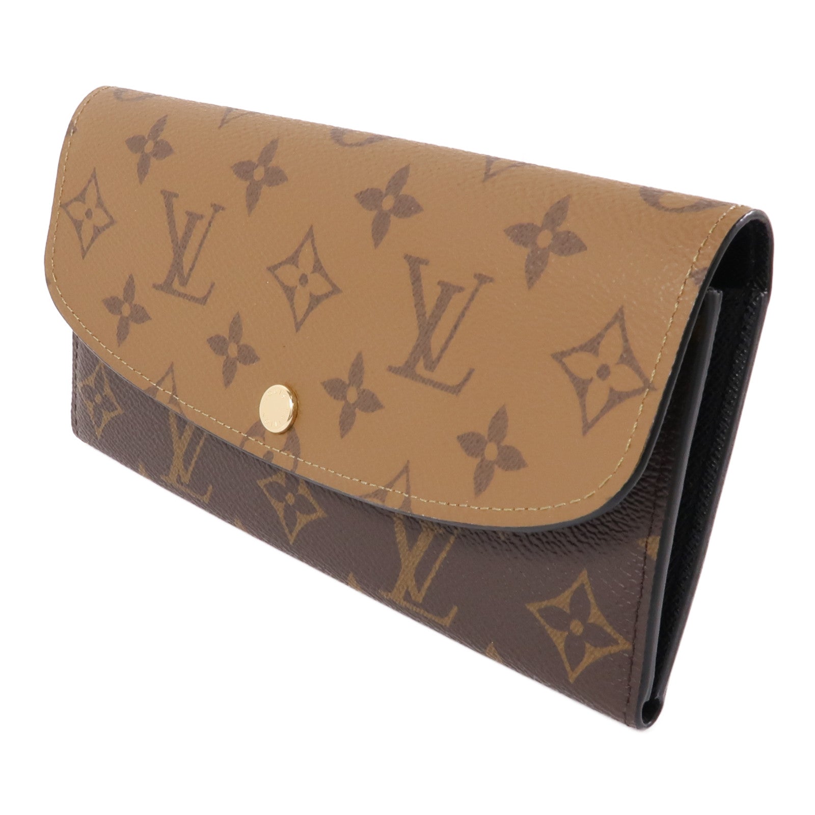 LOUIS VUITTON Monogram Reverse Emilie金扣長錢包棕色