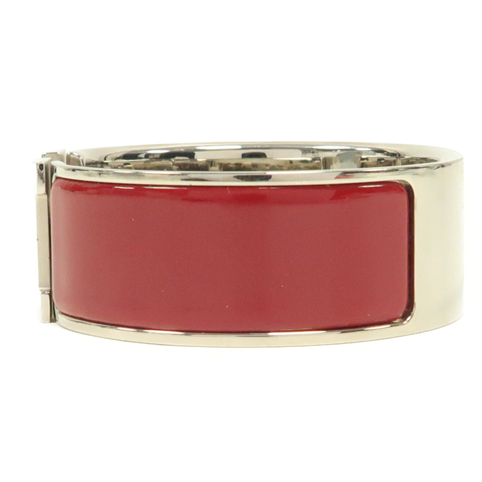 HERMES 金屬Clic-Clac H Bracelet銀扣手鐲紅色