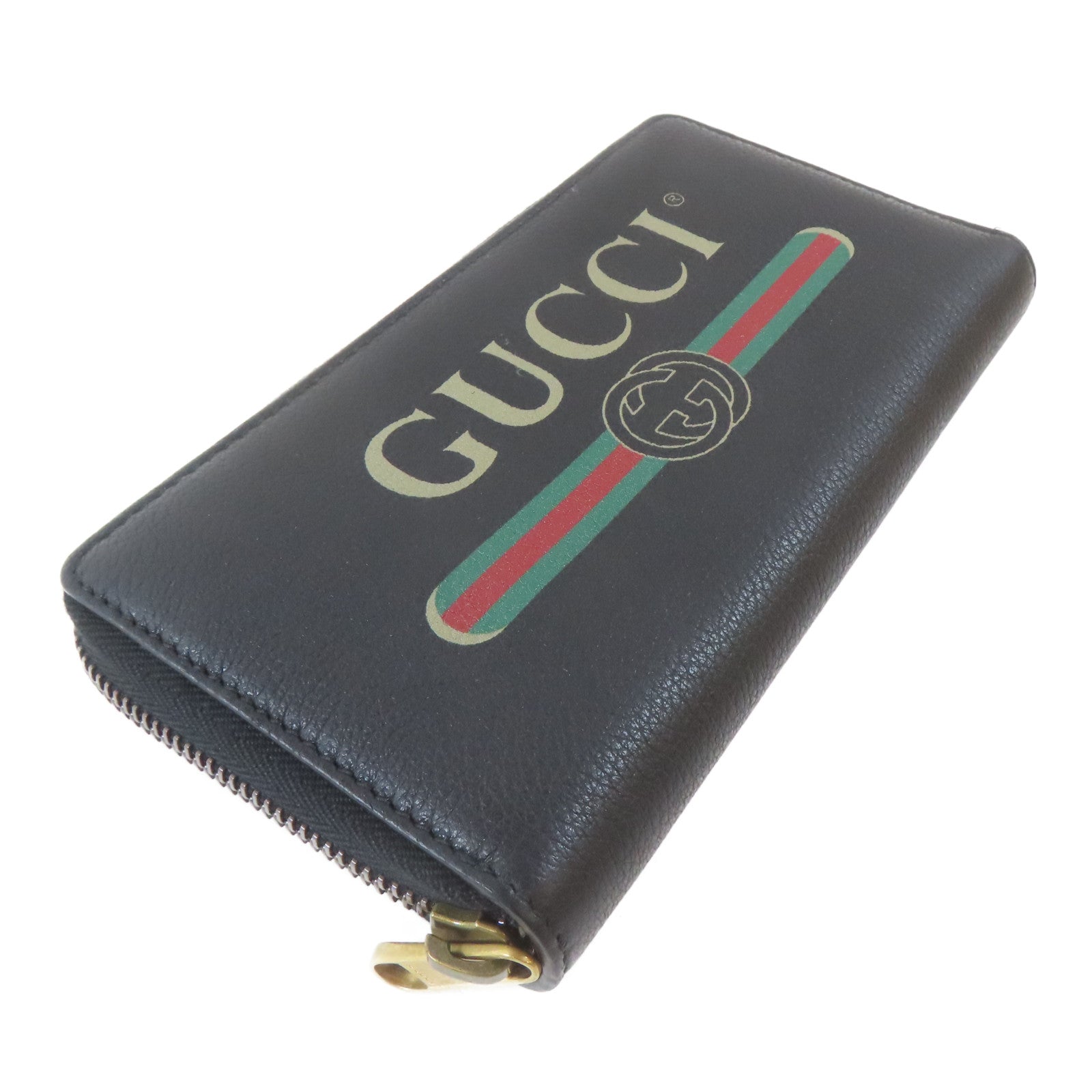 GUCCI 【激減優惠】牛皮皮革Long Round Wallet金扣長錢包黑色