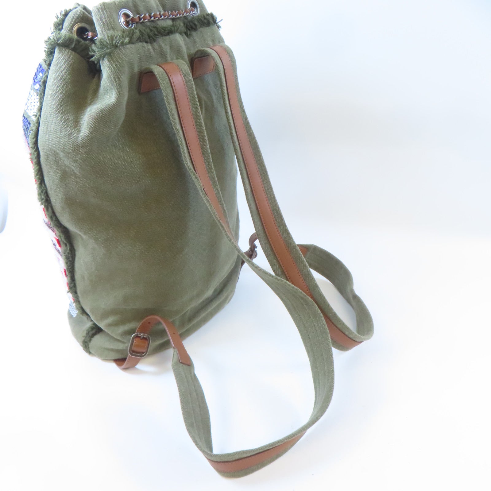CHANEL 帆布/珠片Backpack黑扣背包綠色/藍色/紅色/白色