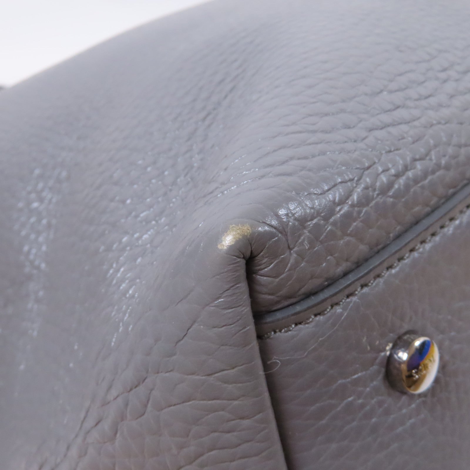 TOD'S 牛皮皮革Tote Bag銀扣肩背袋灰色