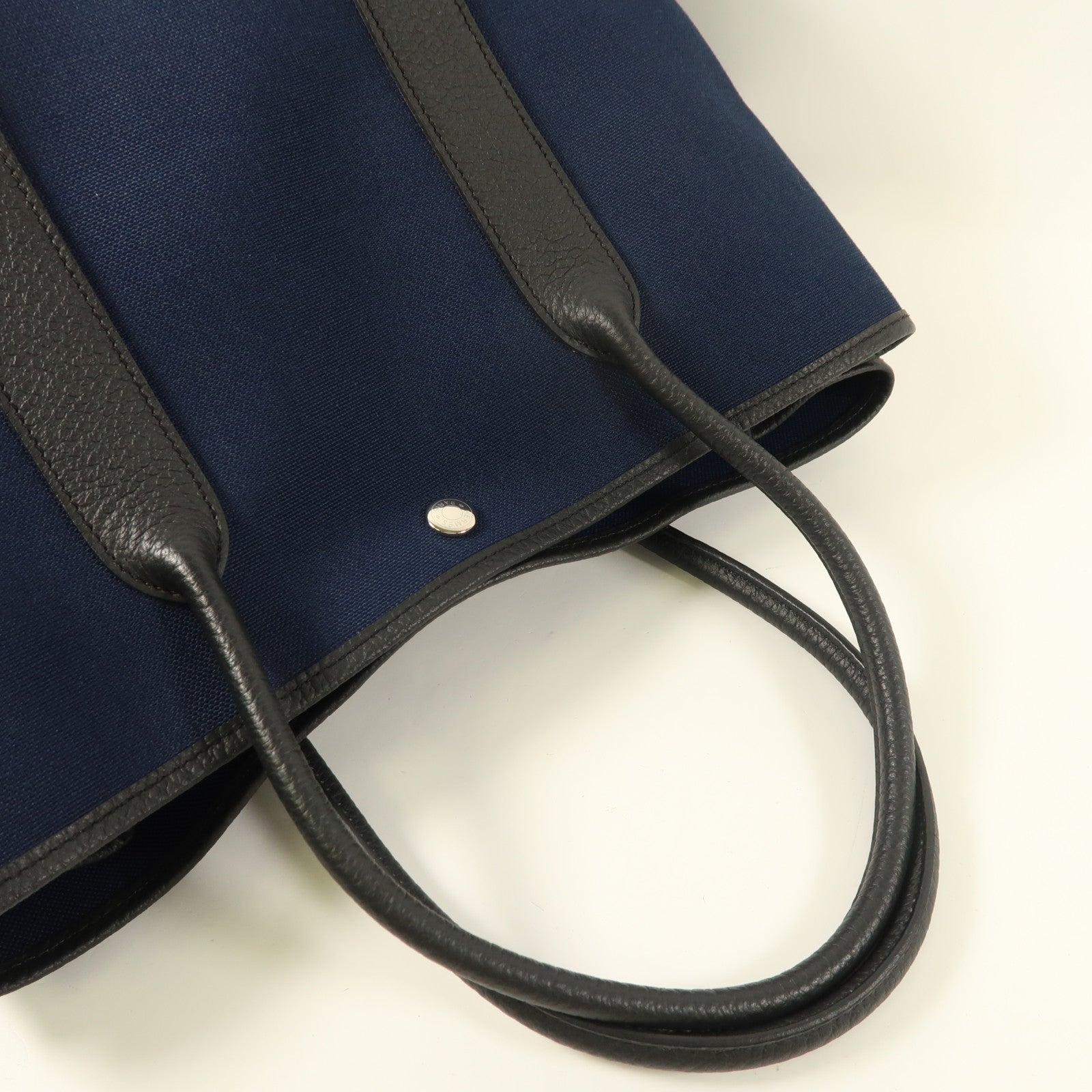 HERMES 帆布Garden Party PM銀扣手挽袋Bleu Indigo