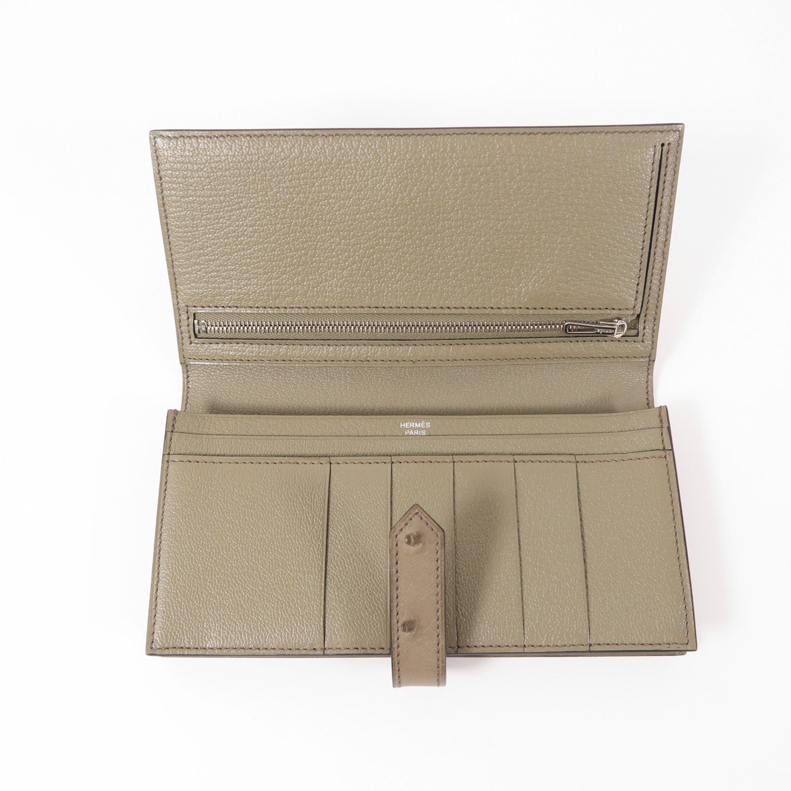 HERMES 鴕鳥皮革Bearn Long Wallet銀扣長錢包