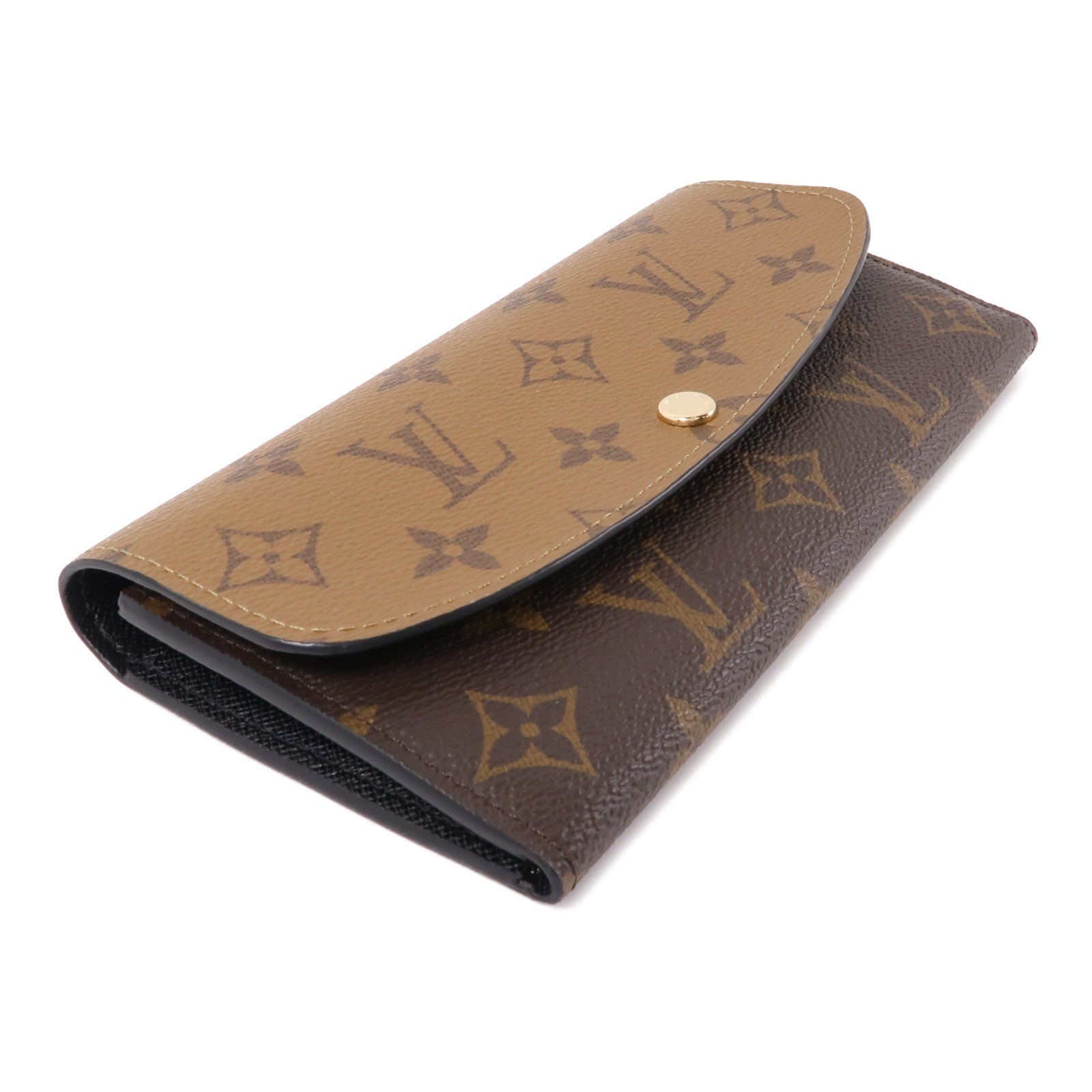 LOUIS VUITTON Monogram Reverse Emilie金扣長錢包棕色