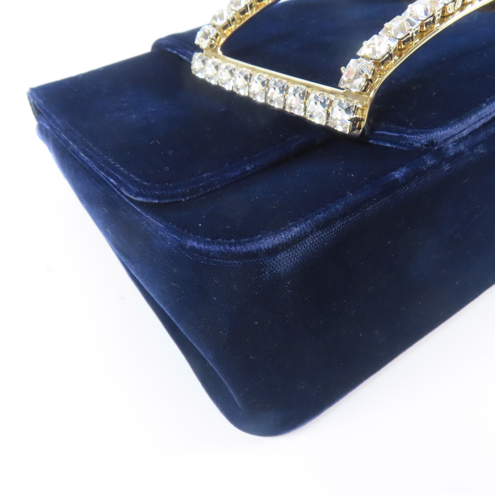 Roger Vivier 天鵝絨Roger Vivier Chain Shoulder銀扣鏈帶肩背袋藍色