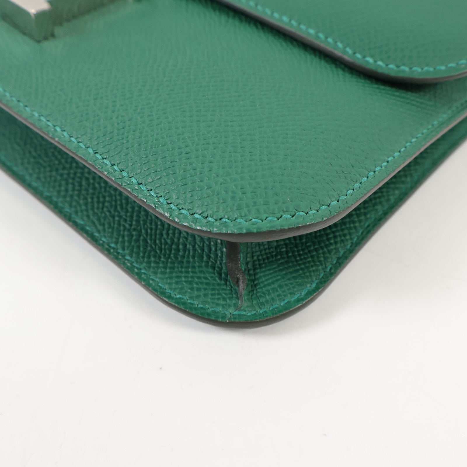 HERMES Epsom皮革Constance Elan銀扣肩背袋Vert Moyen