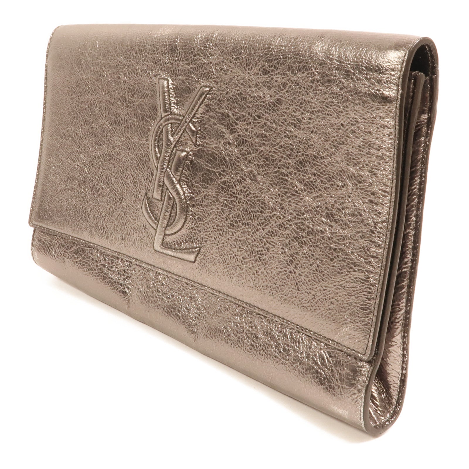 YVES SAINT LAURENT 牛皮皮革Clutch銀扣手拿包
