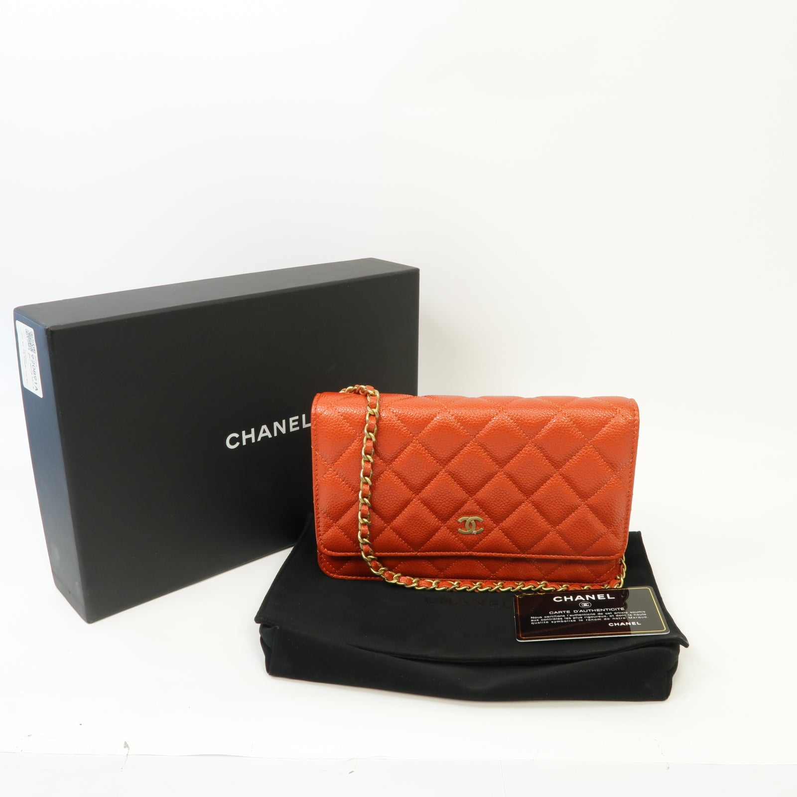 CHANEL 菱格Caviar皮革Classic WOC金扣鏈帶肩背袋紅色