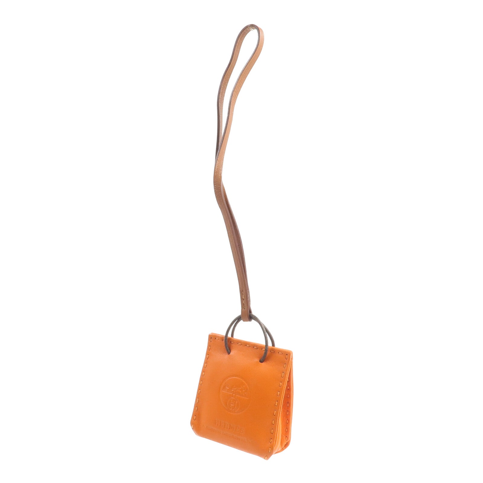 HERMES Milo皮革Sac Orange Bag Charm掛飾Orange