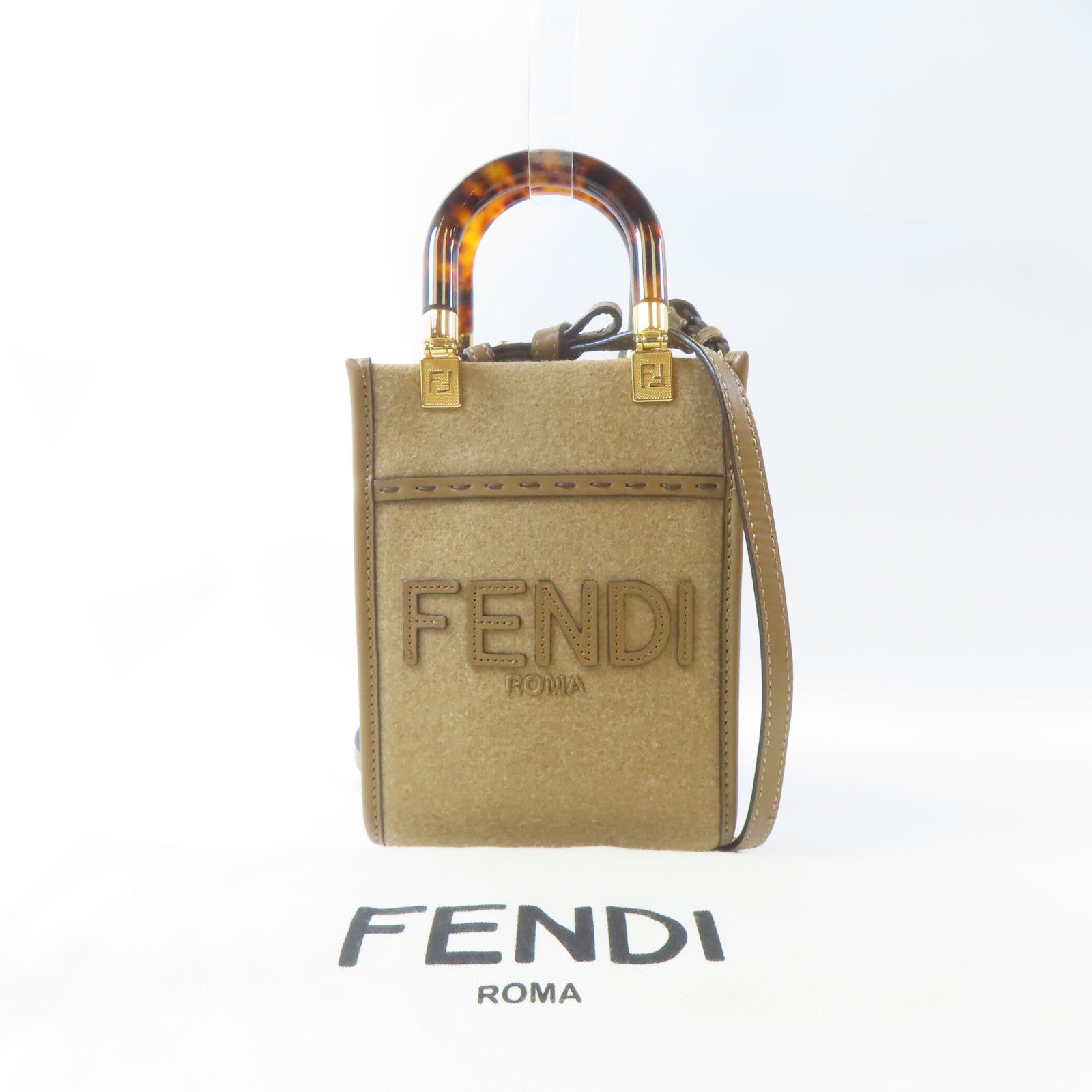 FENDI Wool felt Mini Sunshine Shopper Bag金扣手挽肩背兩用袋啡色