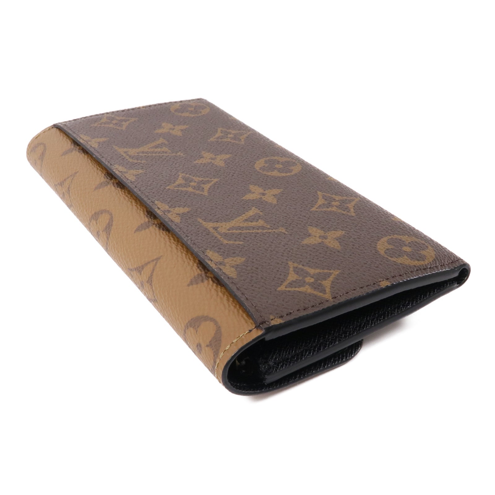 LOUIS VUITTON Monogram Reverse Emilie金扣長錢包棕色