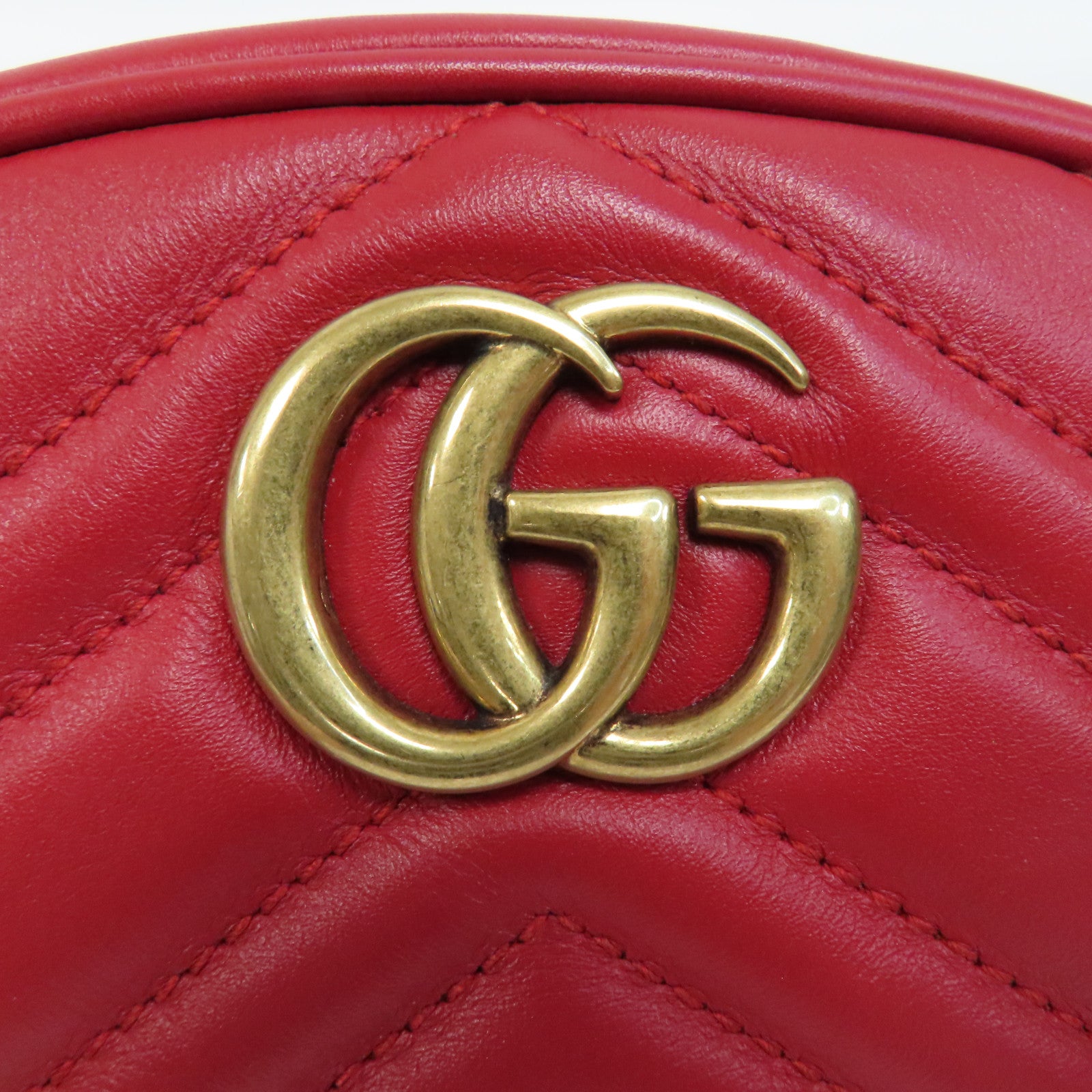 GUCCI 【激減優惠】牛皮皮革GG Marmont Belt Bag金扣腰包紅色