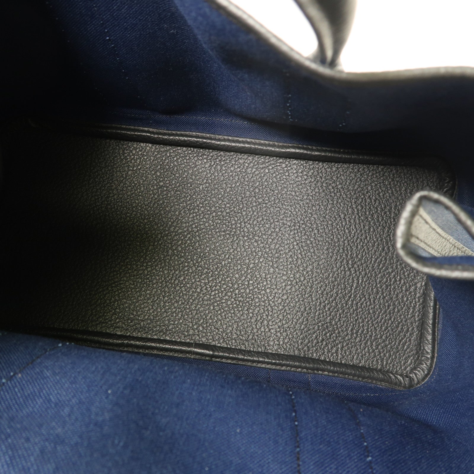 HERMES 帆布Garden Party PM銀扣手挽袋Bleu Indigo