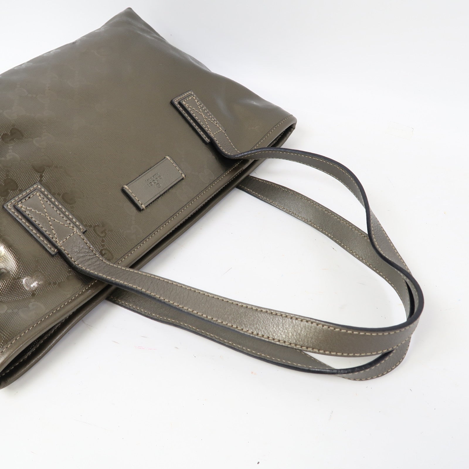 GUCCI 塗層帆布Tote Bag銀扣肩背袋古銅色