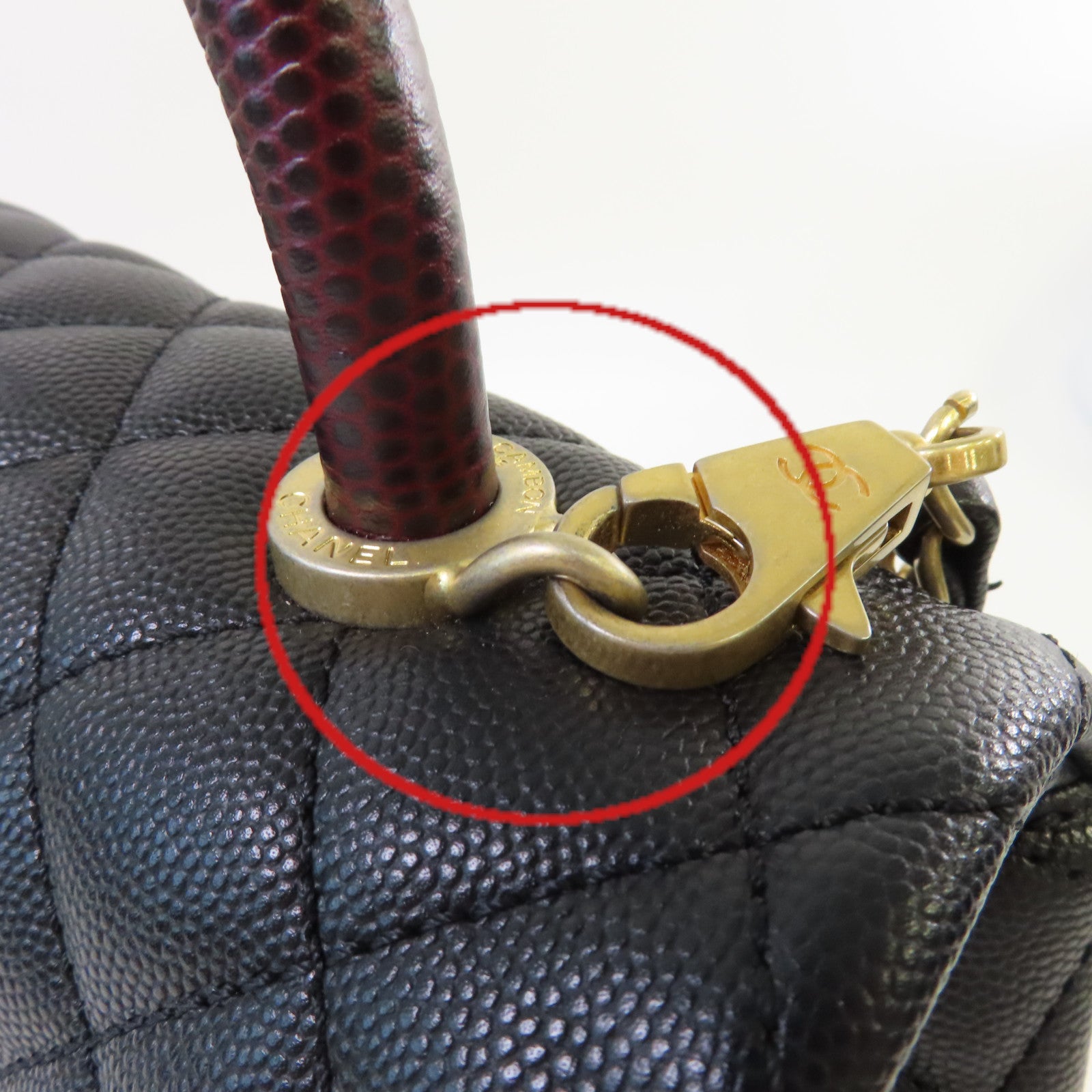 CHANEL Caviar皮革/Lizard皮革2Way Chain Shoulder Bag金扣手挽肩背兩用袋黑色