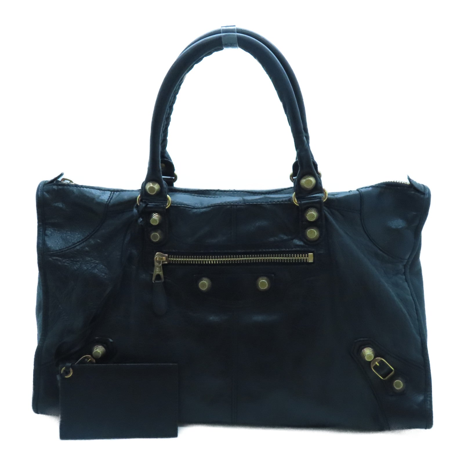 BALENCIAGA 牛皮皮革Giant Work金扣手挽袋黑色