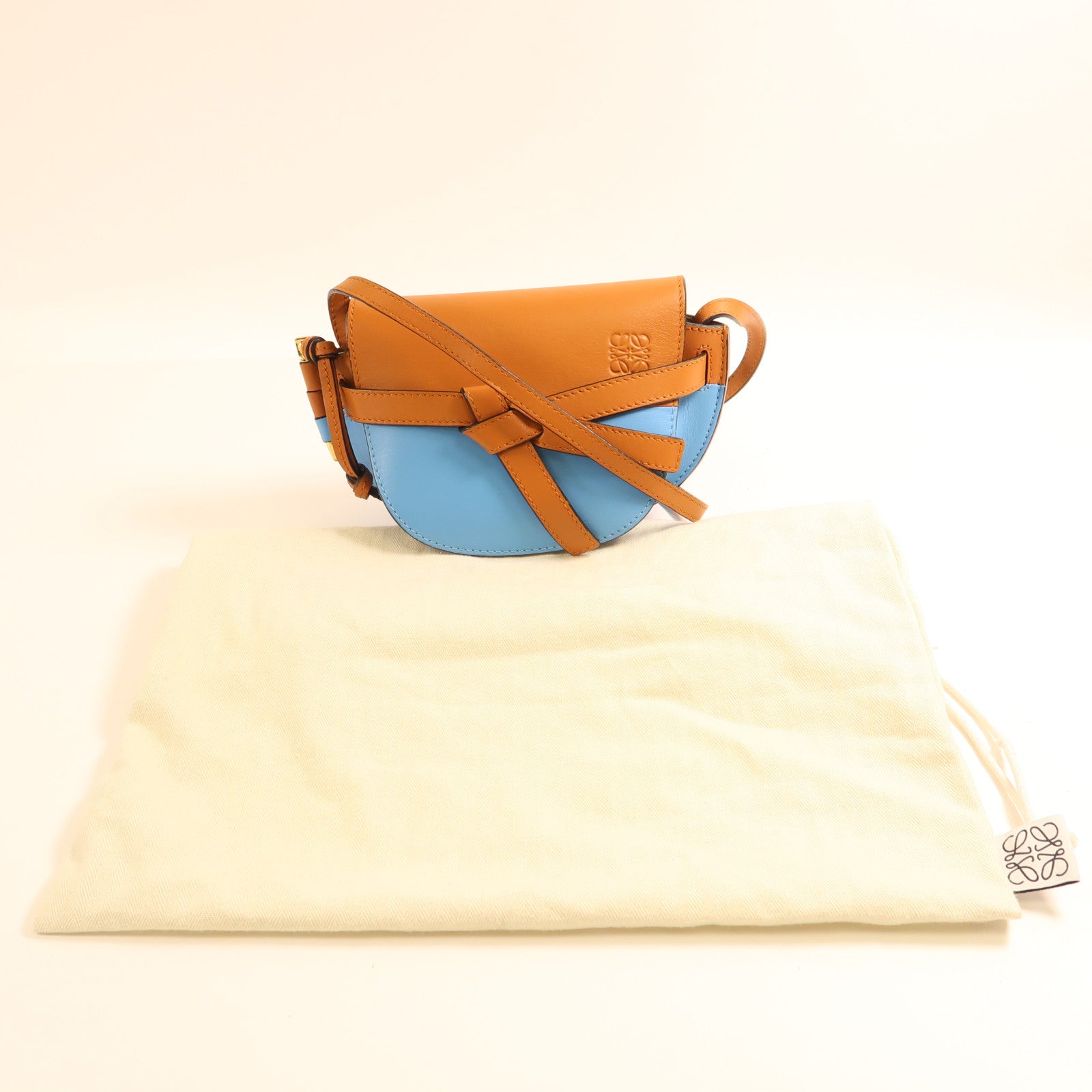 LOEWE GHW Mini Gate Crossbody Shoulder Bag Calfskin Leather Brown/Light Blue