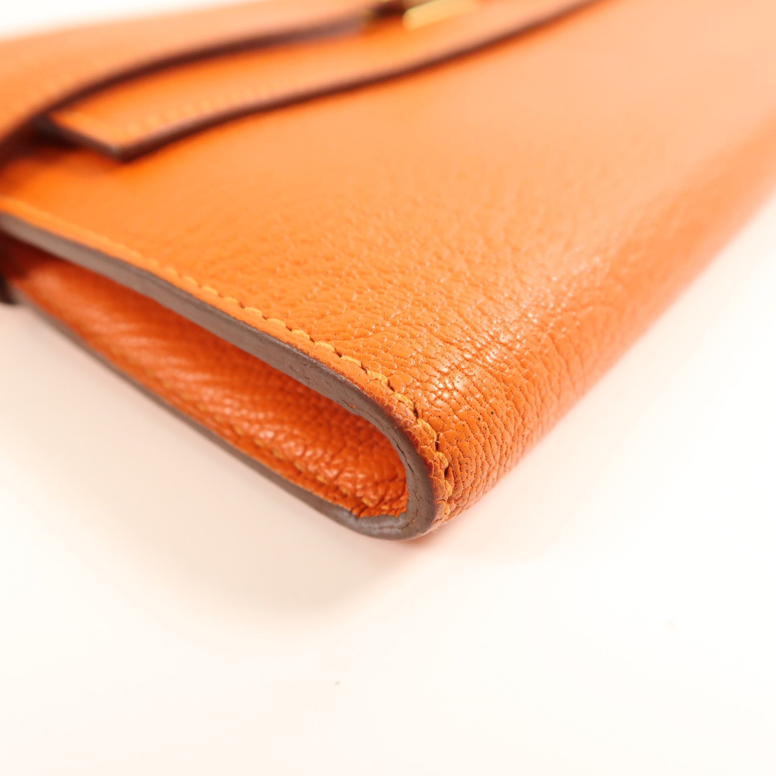 HERMES Chevre Mysore皮革Kelly Wallet金扣長錢包Orange