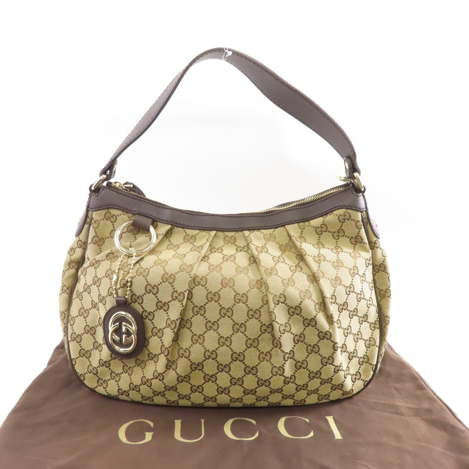 GUCCI 帆布Shoulder Bag金扣肩背袋啡色