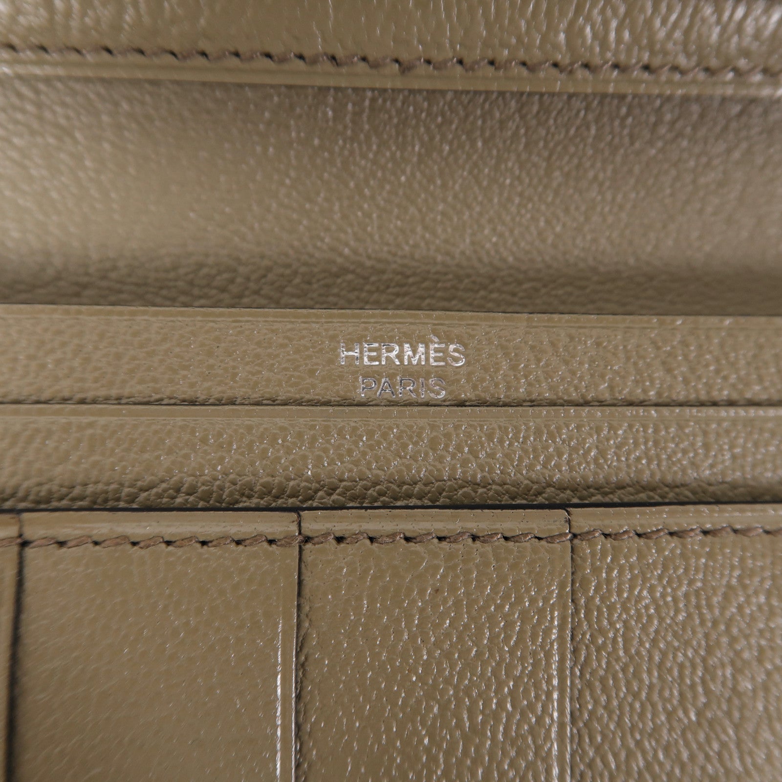 HERMES 鴕鳥皮革Bearn Long Wallet銀扣長錢包
