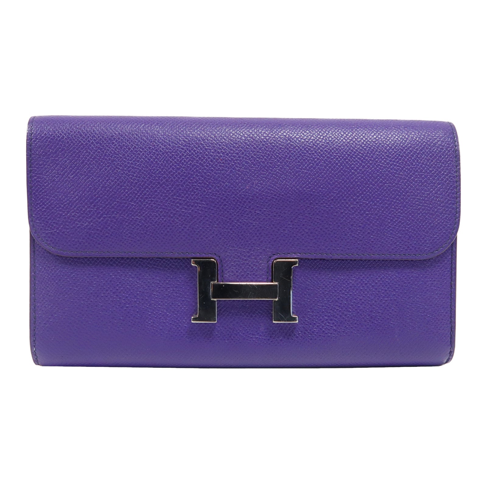 HERMES 【激減優惠】Epsom皮革Constance Long Wallet銀扣長錢包亮紫色