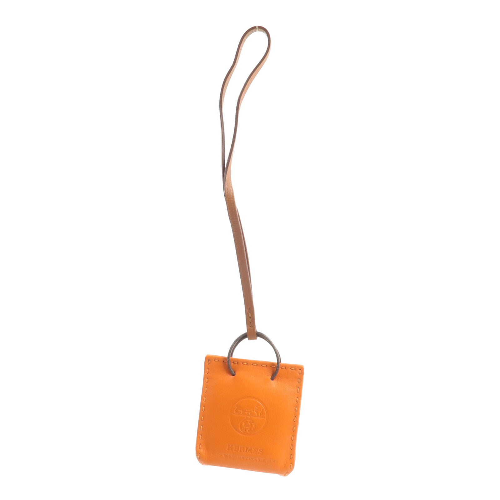 HERMES Milo皮革Sac Orange Bag Charm掛飾Orange