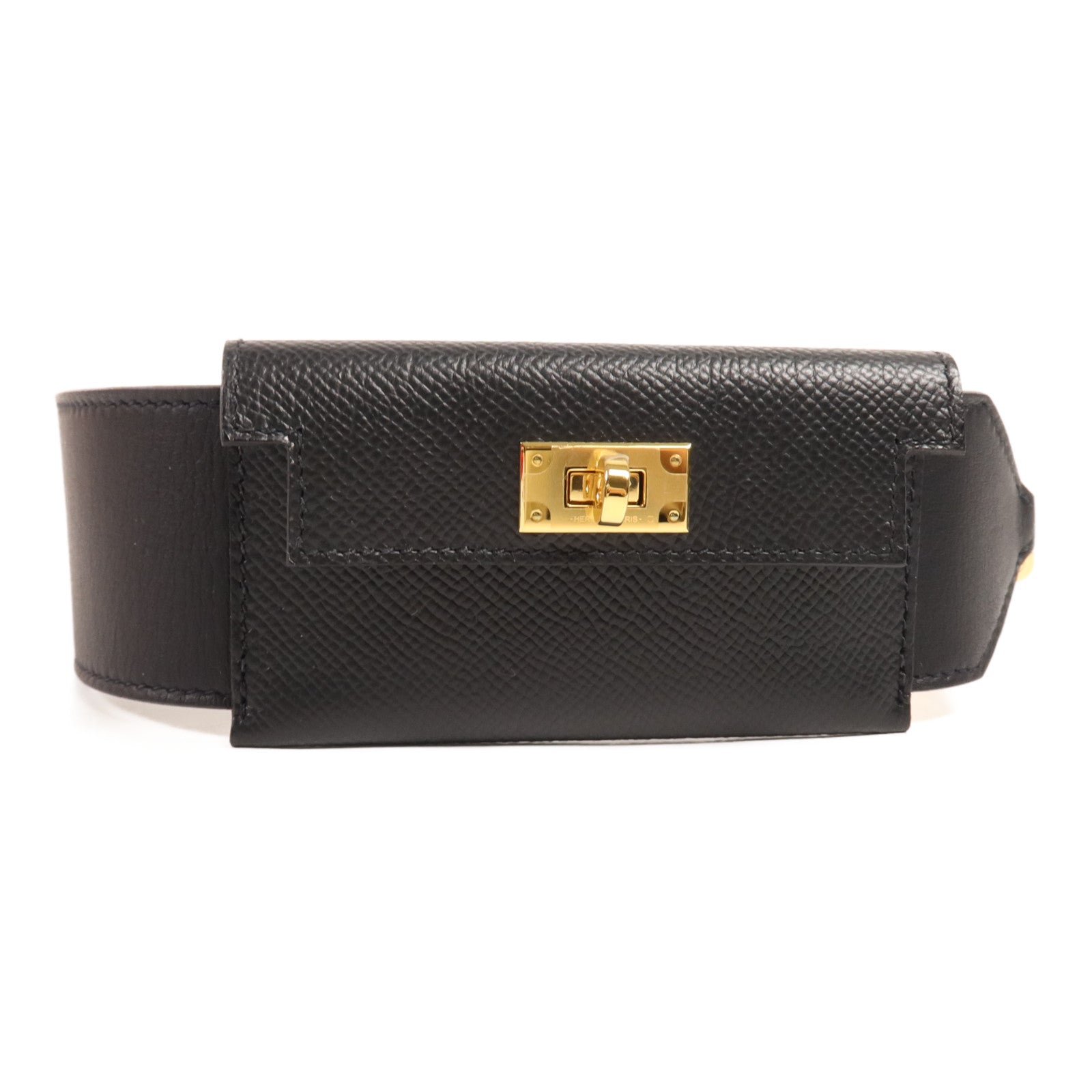 HERMES 【激減優惠】Epsom/Swift皮革Kelly Pocket Strap金扣肩帶Noir