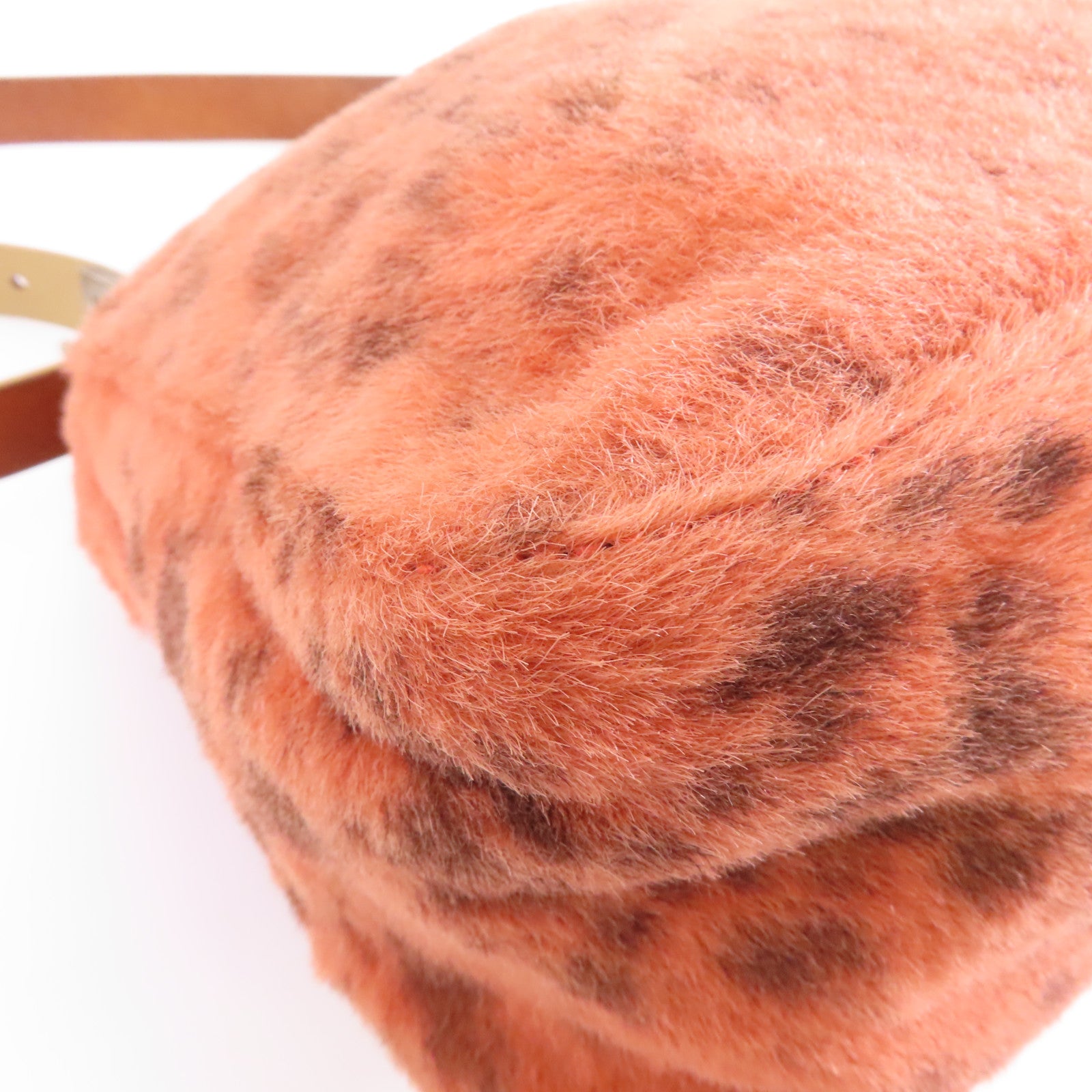 FENDI 斑點毛皮Shoulder Bag銀扣肩背袋橙色