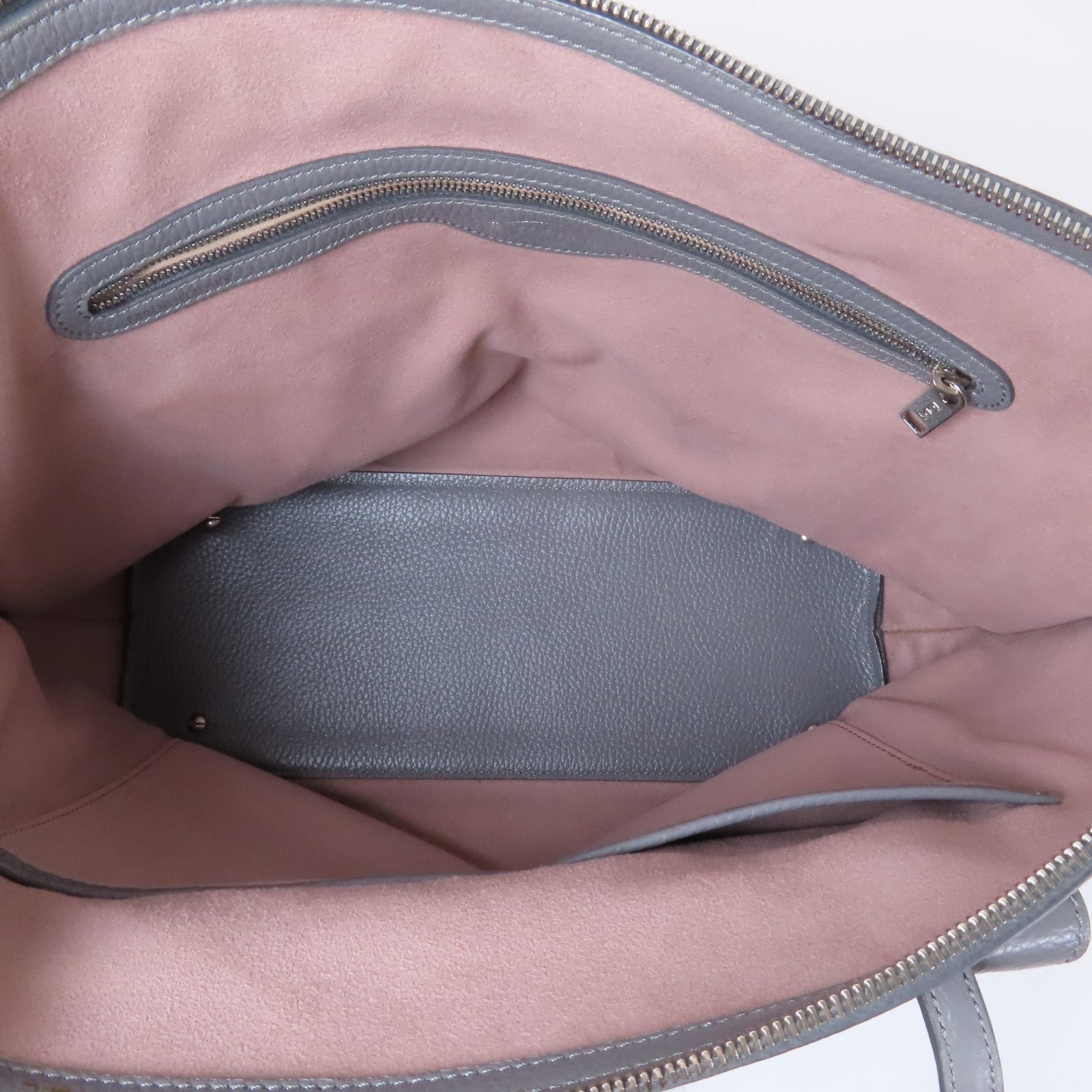 TOD'S 牛皮皮革Tote Bag銀扣肩背袋灰色