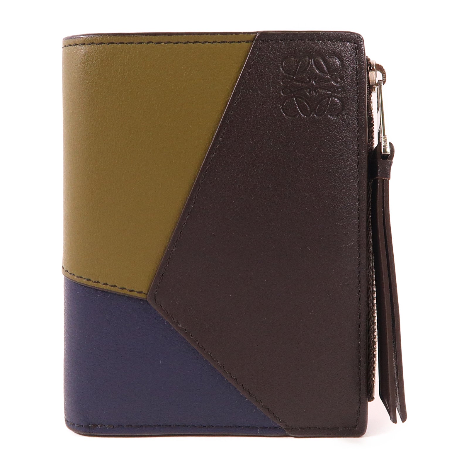 LOEWE 牛皮皮革Puzzle Slim Compact Wallet銀扣錢包