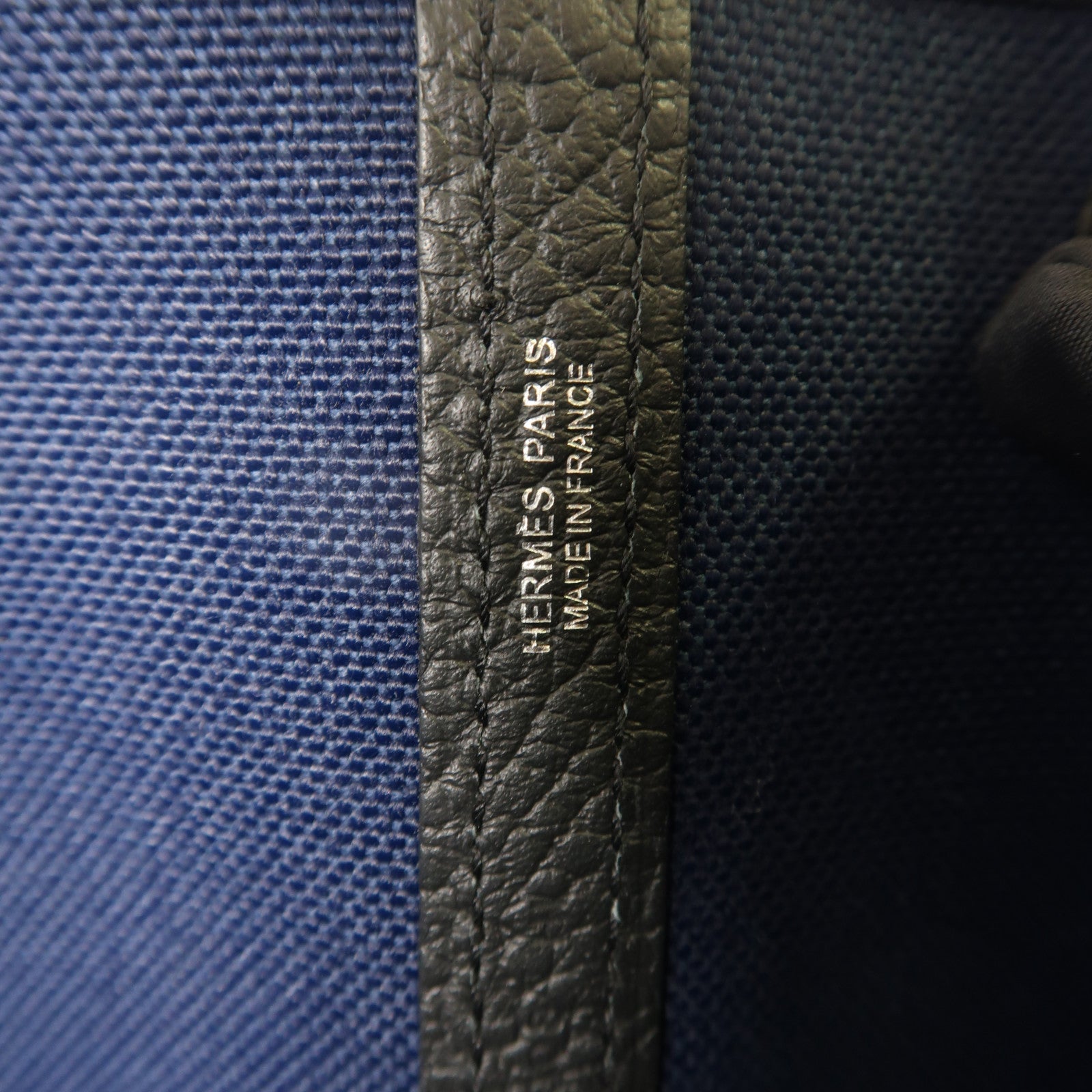 HERMES 帆布Garden Party PM銀扣手挽袋Bleu Indigo