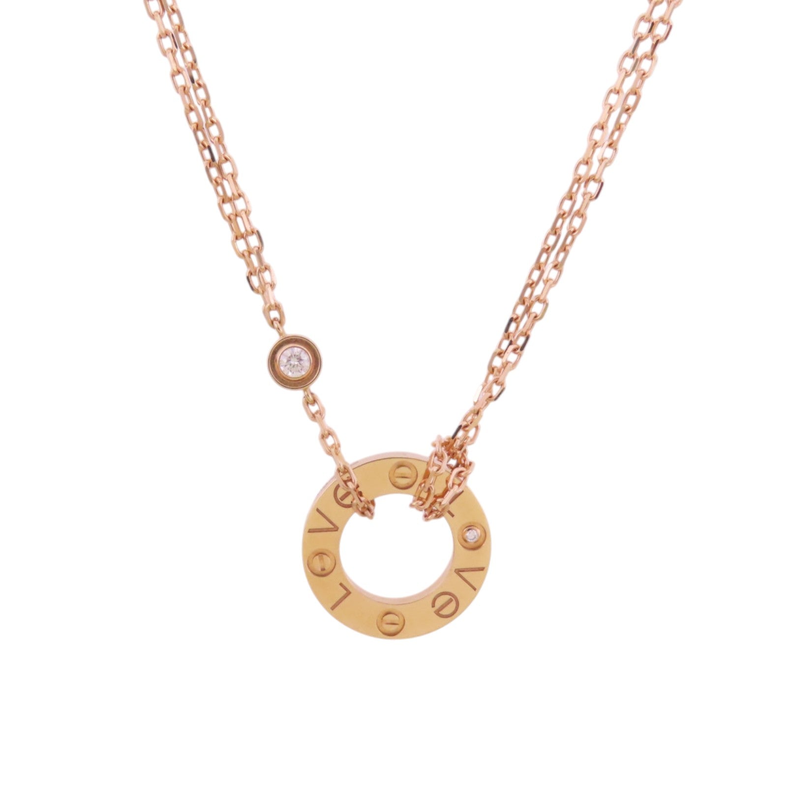 CARTIER 18K玫瑰金Love Diamond Necklace金扣鑽石項鏈