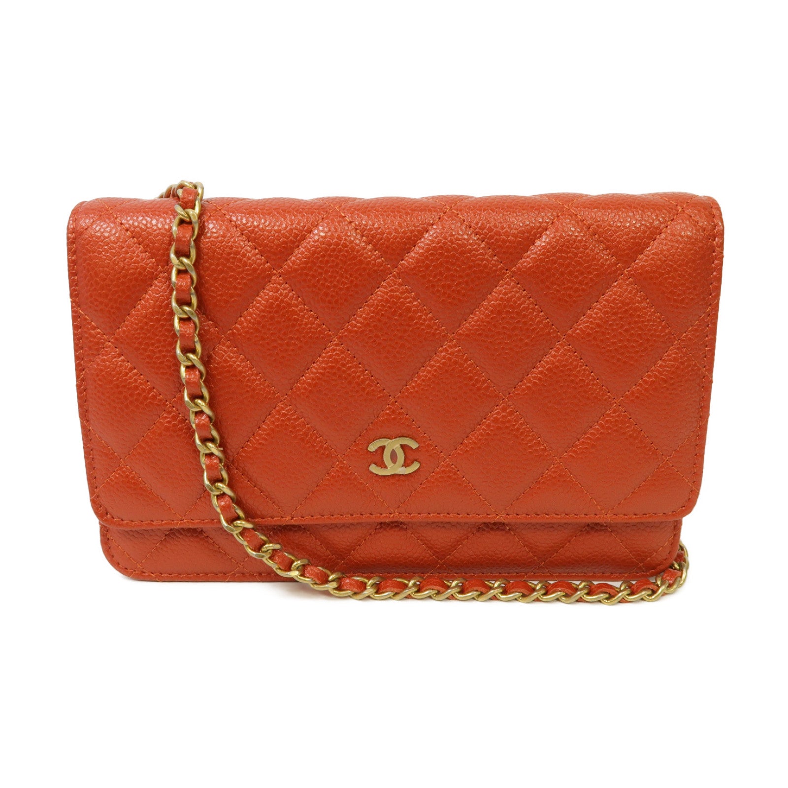 CHANEL 菱格Caviar皮革Classic WOC金扣鏈帶肩背袋紅色