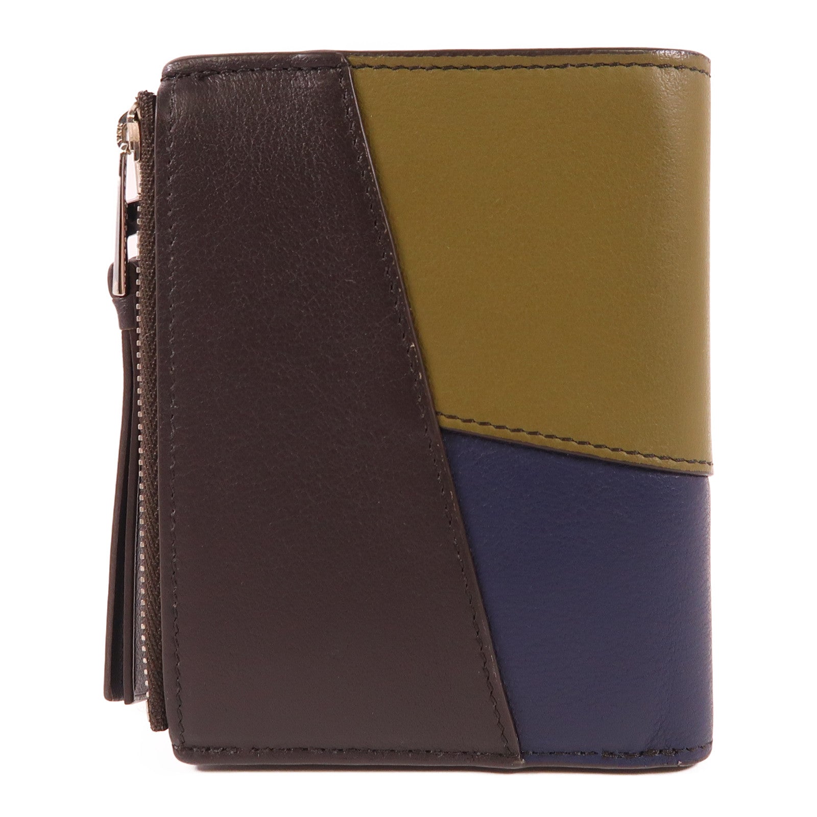 LOEWE 牛皮皮革Puzzle Slim Compact Wallet銀扣錢包
