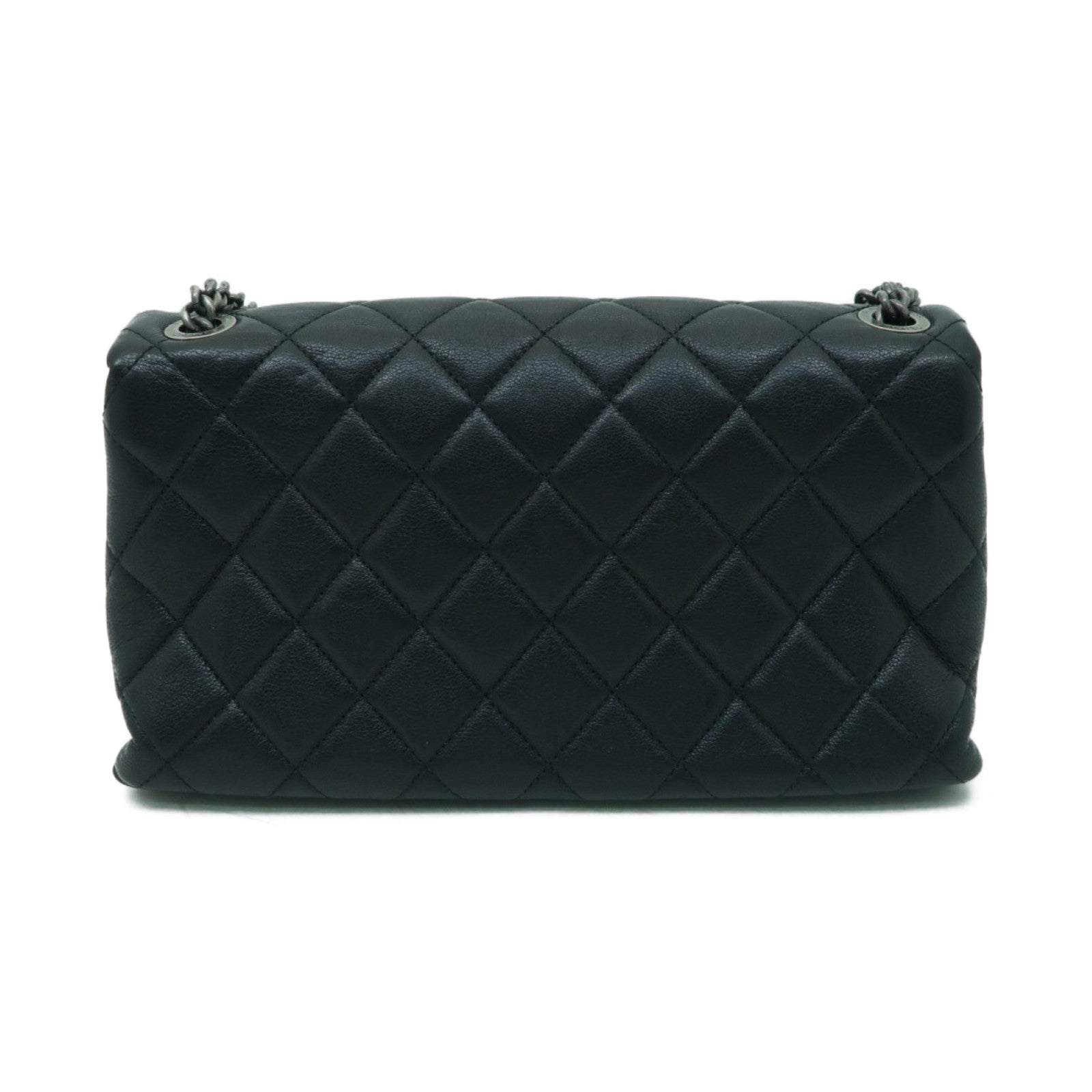 CHANEL 【激減優惠】菱格牛皮皮革Chain Shoulder銀扣鏈帶肩背袋黑色